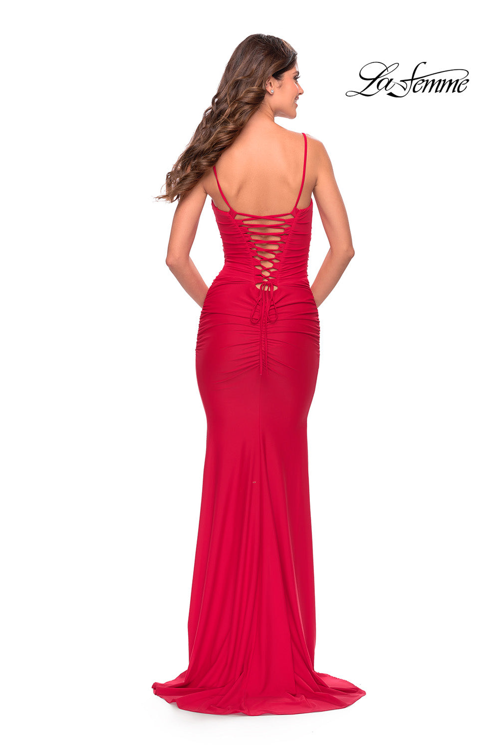 La Femme 31330 prom dress images.  La Femme 31330 is available in these colors: Black, Emerald, Red, Royal Blue.