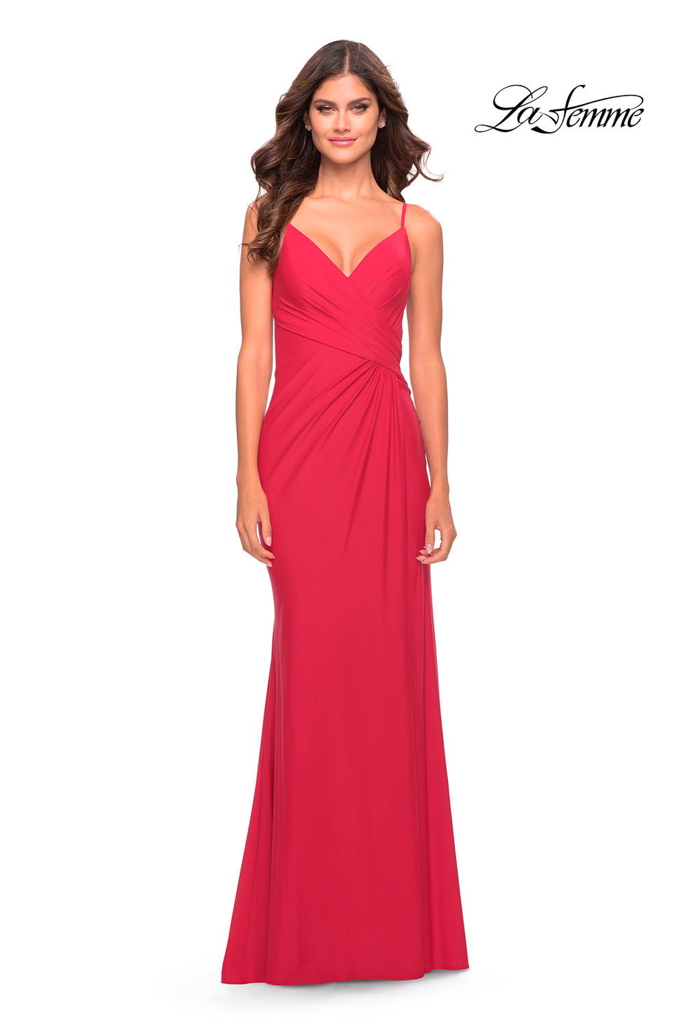 La Femme 31331 prom dress images.  La Femme 31331 is available in these colors: Aqua, Periwinkle, Red, White.