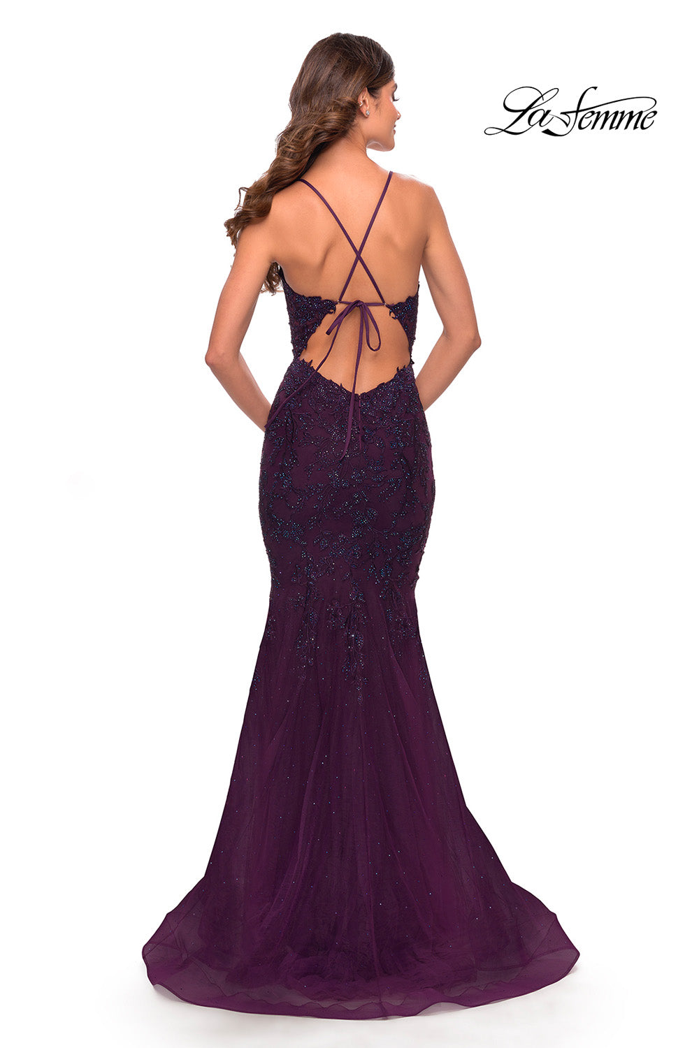 La Femme 31344 prom dress images.  La Femme 31344 is available in these colors: Dark Berry, Royal Blue, White.