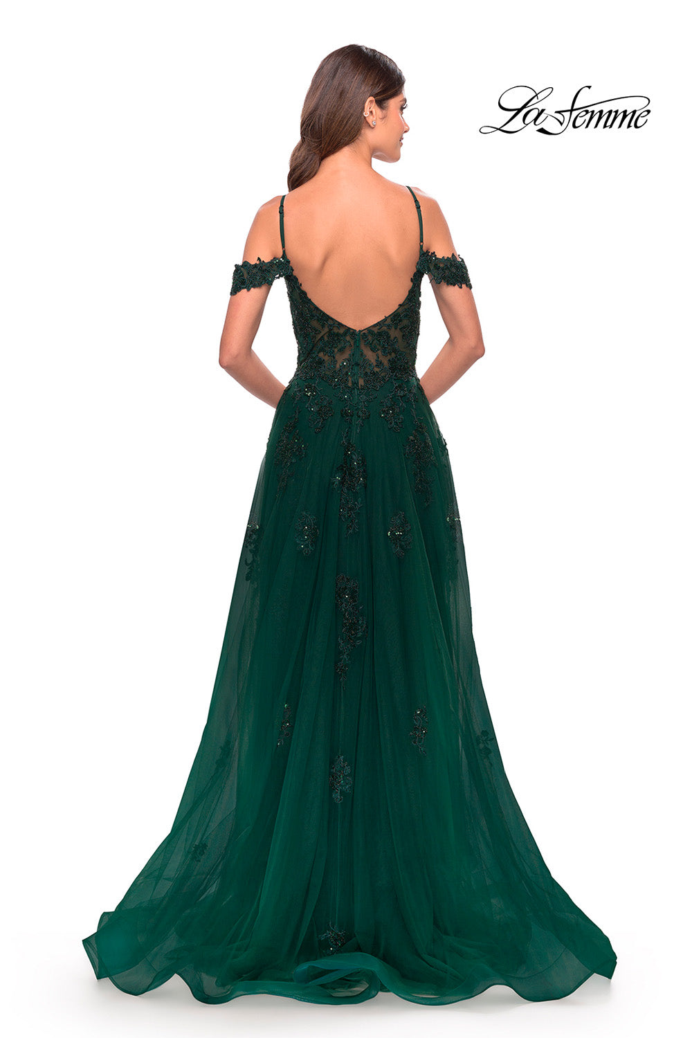 La Femme 31346 prom dress images.  La Femme 31346 is available in these colors: Black, Dark Emerald.