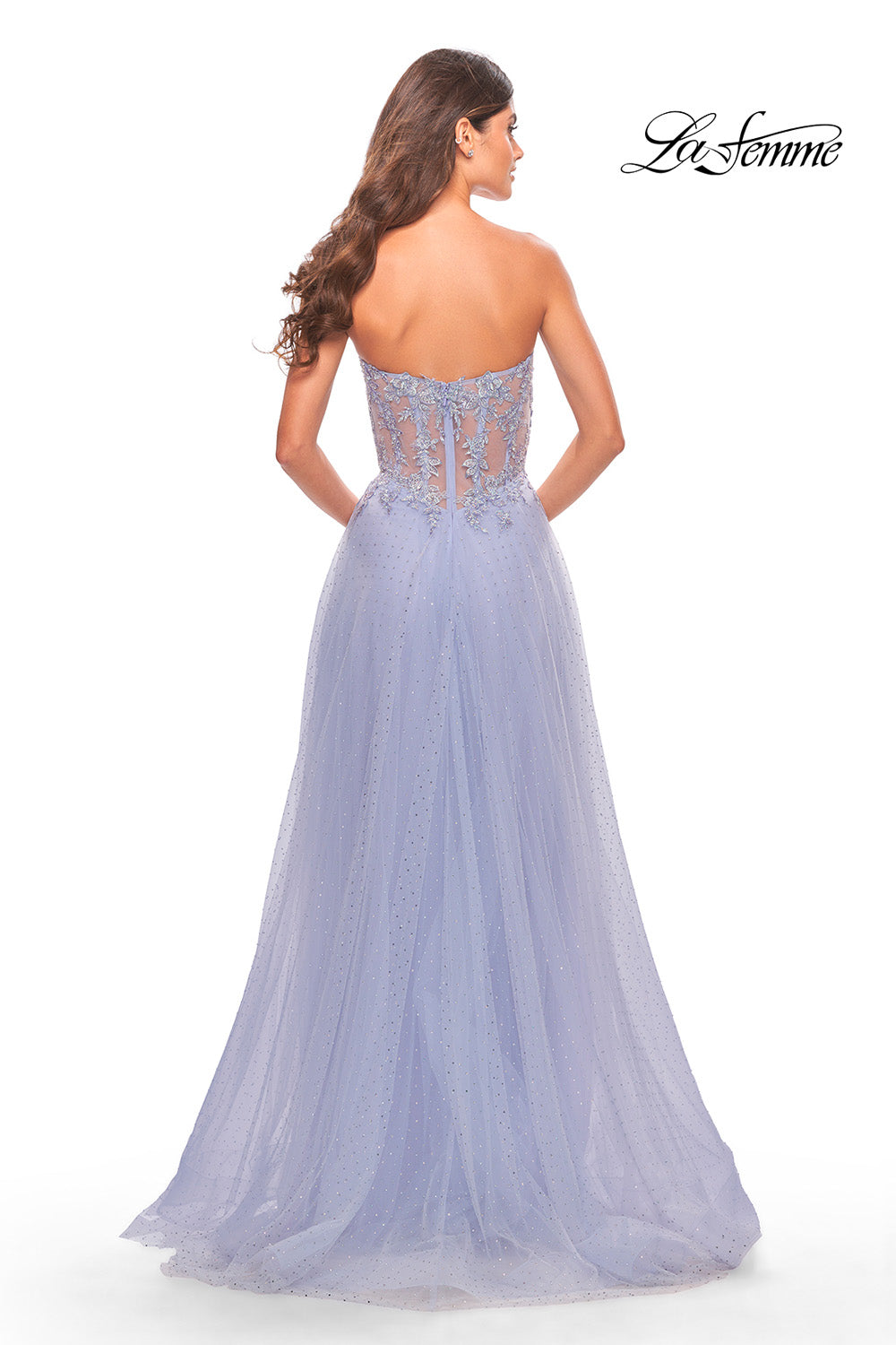 La Femme 31367 prom dress images.  La Femme 31367 is available in these colors: Cloud Blue, Light Periwinkle, Sage.