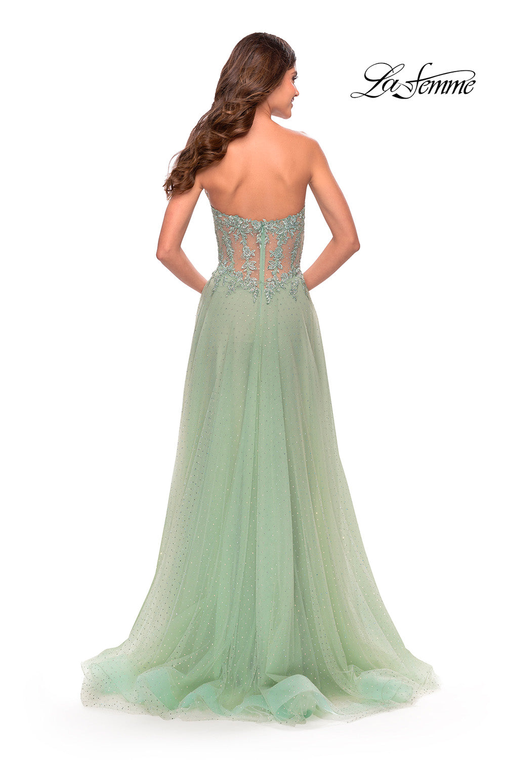 La Femme 31367 prom dress images.  La Femme 31367 is available in these colors: Cloud Blue, Light Periwinkle, Sage.