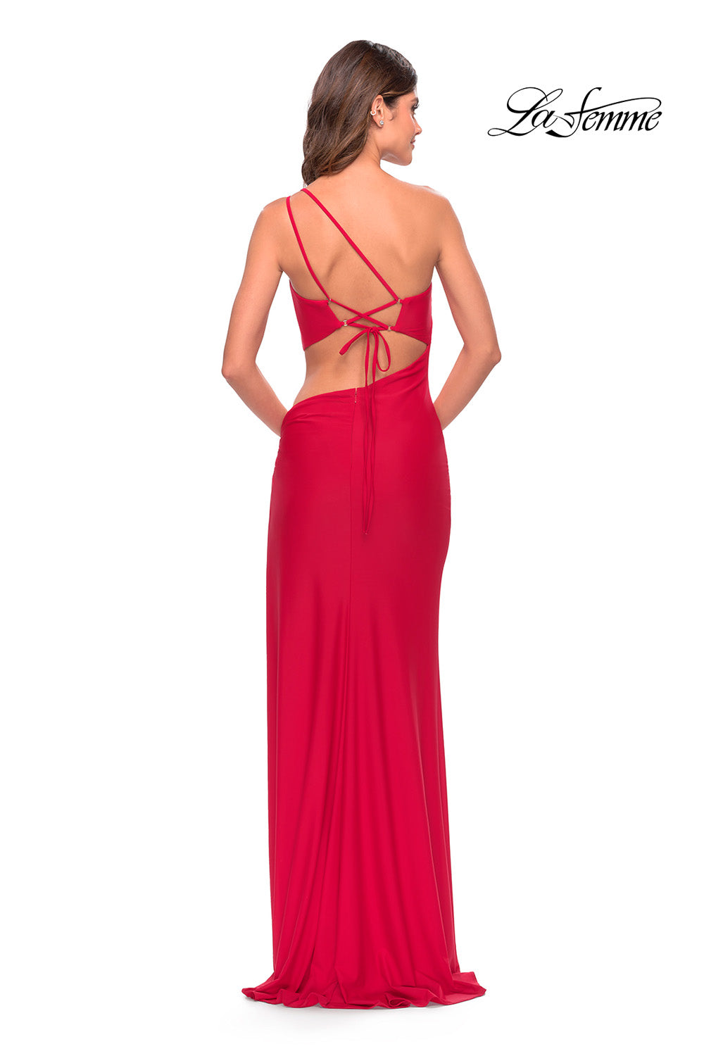 La Femme 31386 prom dress images.  La Femme 31386 is available in these colors: Black, Emerald, Red, White.