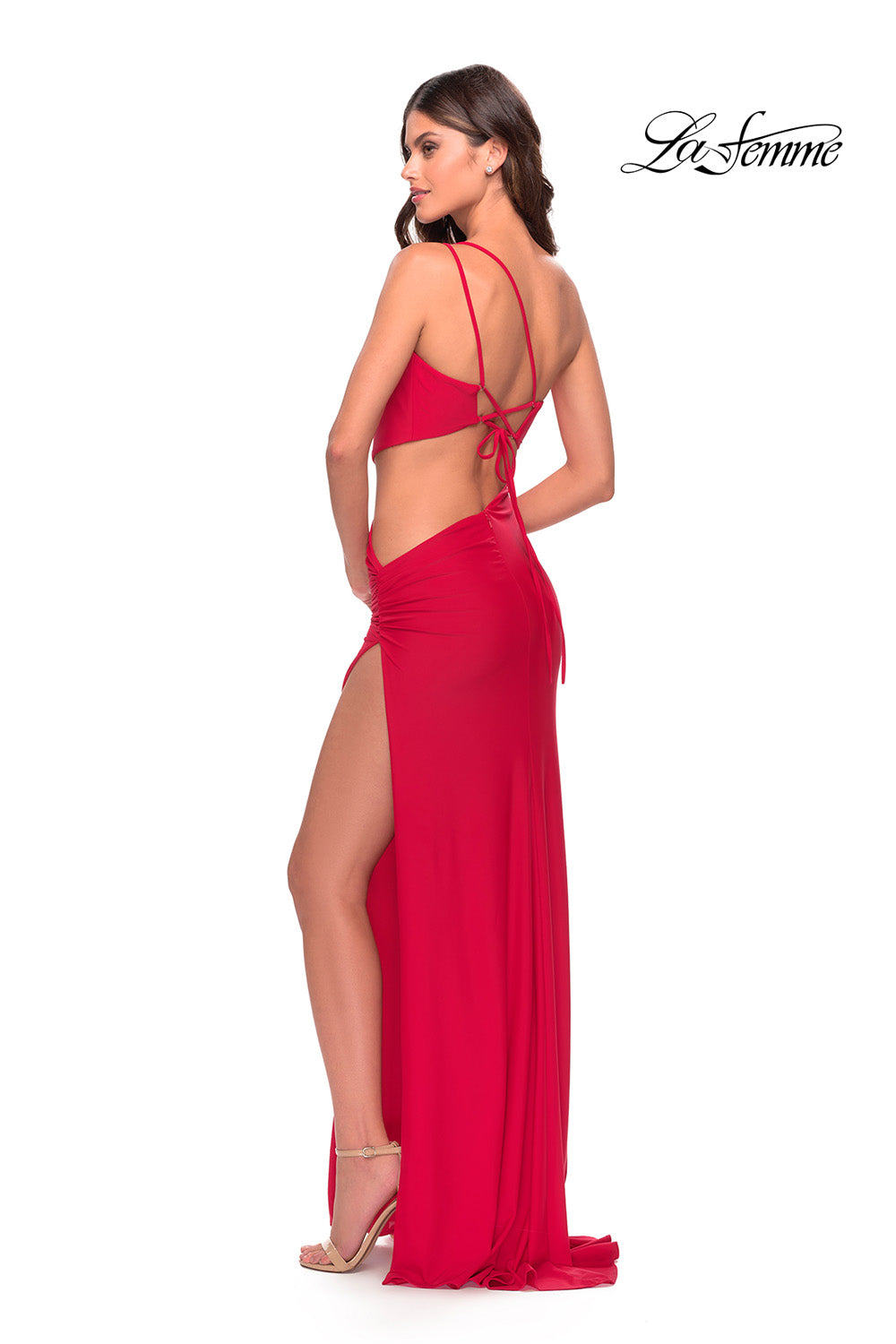 La Femme 31386 prom dress images.  La Femme 31386 is available in these colors: Black, Emerald, Red, White.