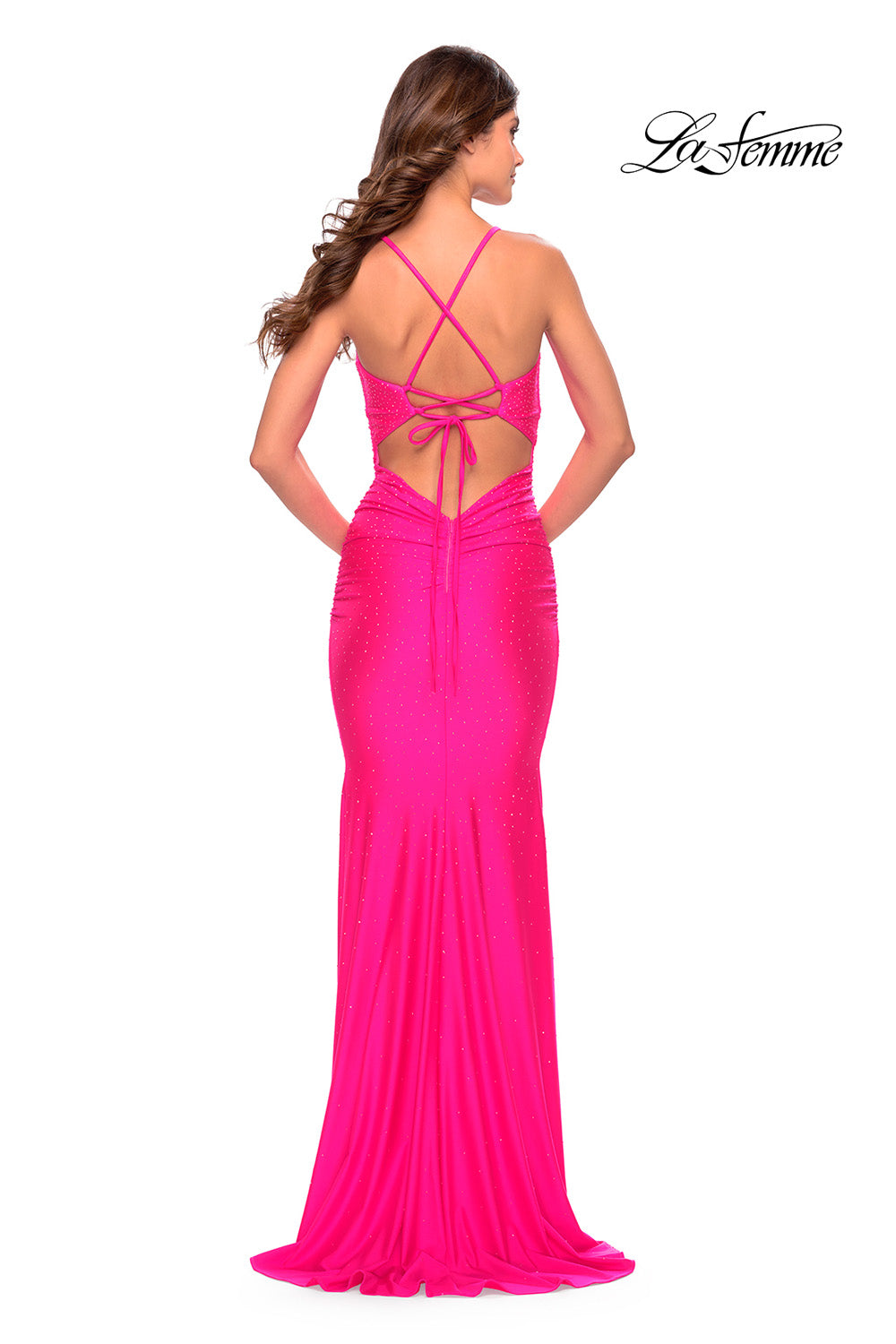 La Femme 31401 prom dress images.  La Femme 31401 is available in these colors: Light Periwinkle, Neon Pink.