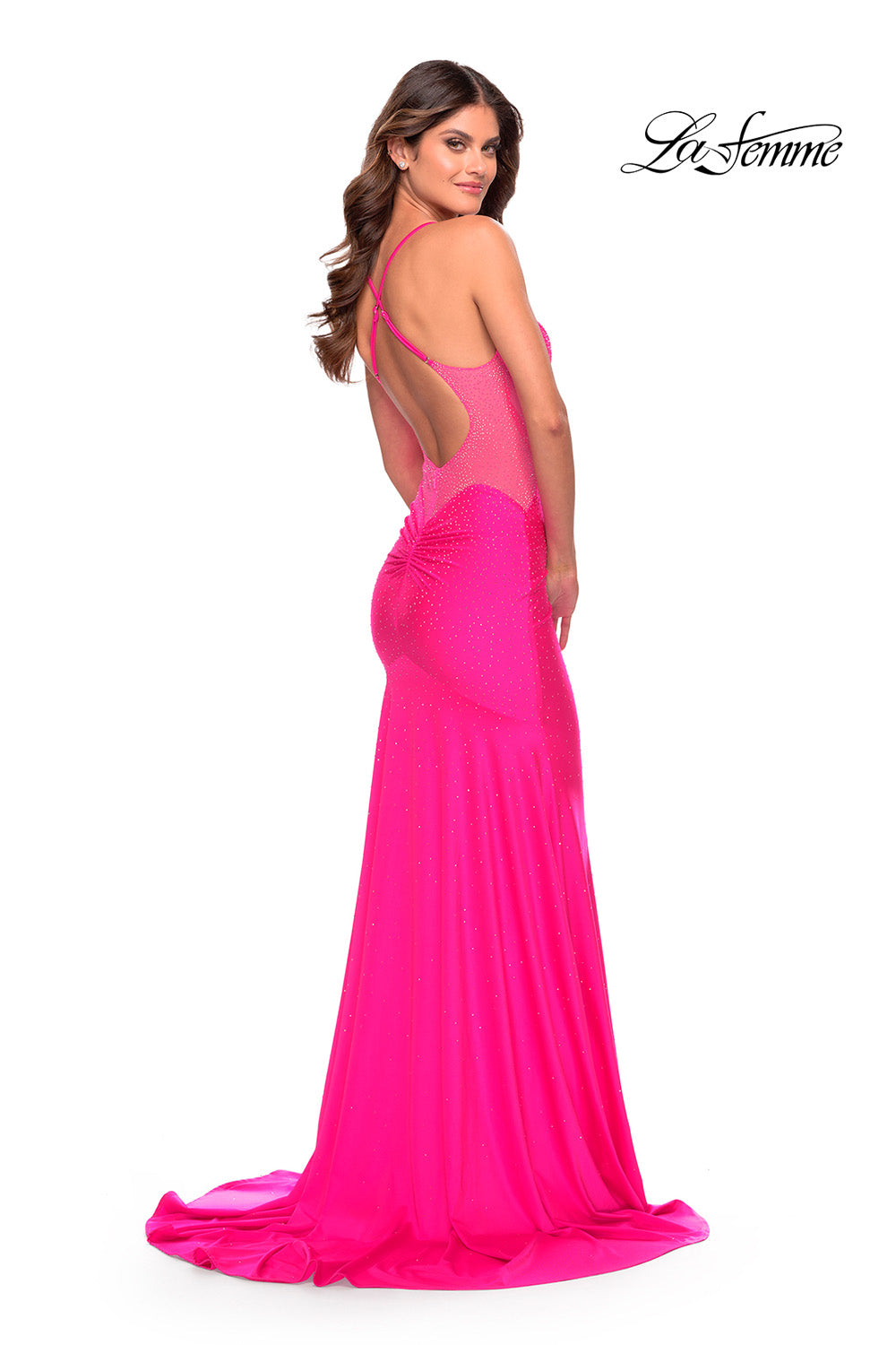 La Femme 31403 prom dress images.  La Femme 31403 is available in these colors: Light Periwinkle, Neon Pink.