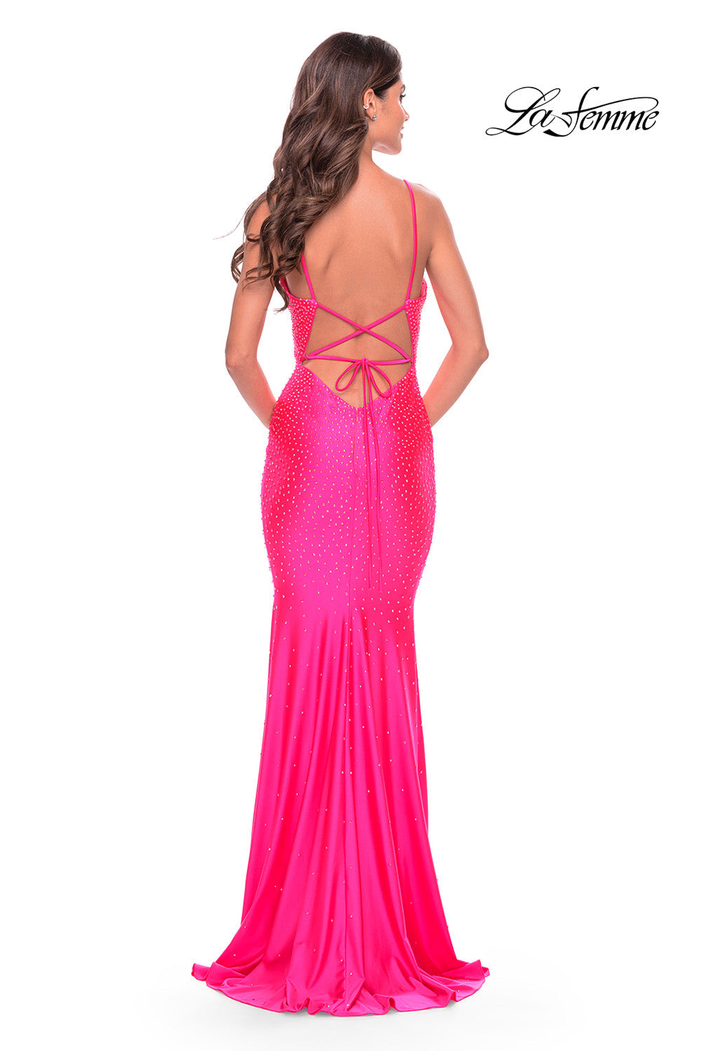 La Femme 31413 prom dress images.  La Femme 31413 is available in these colors: Light Periwinkle, Neon Pink.