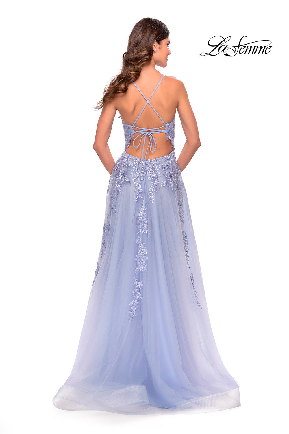 La Femme 31503 prom dress images.  La Femme 31503 is available in these colors: Aqua, Light Periwinkle, Sage.