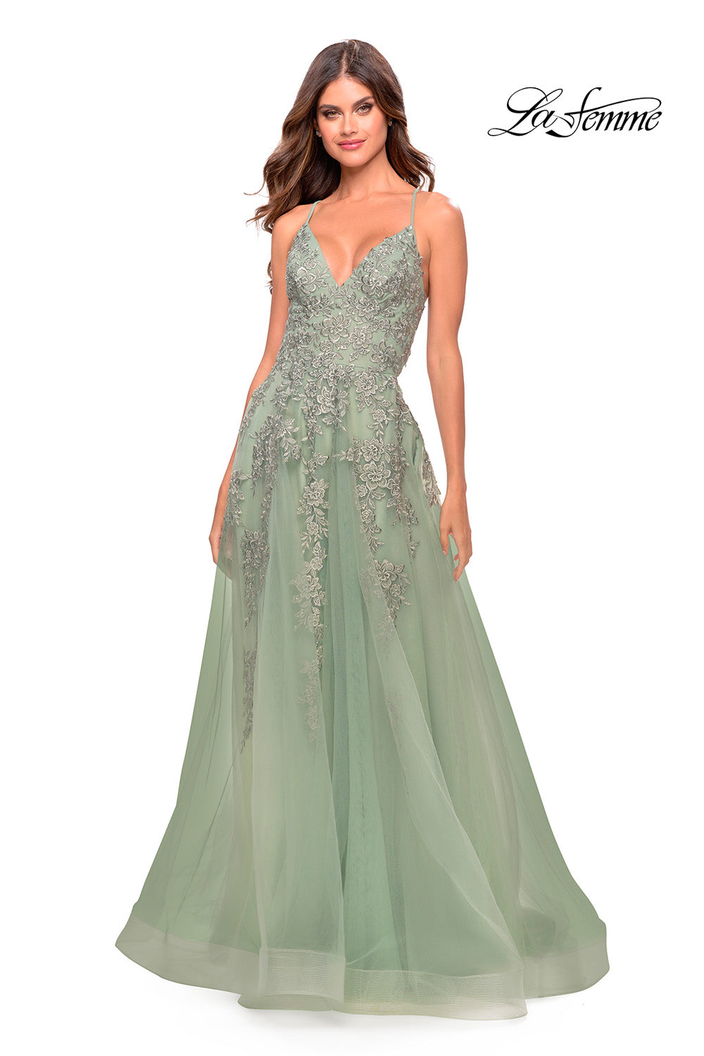 La Femme 31503 prom dress images.  La Femme 31503 is available in these colors: Aqua, Light Periwinkle, Sage.