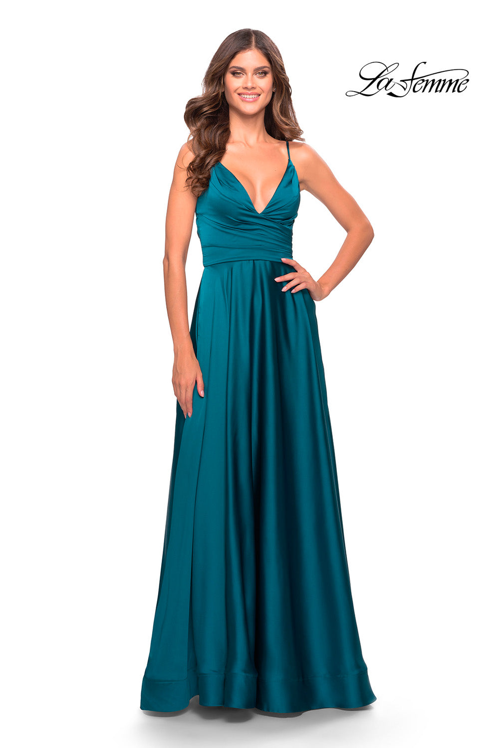 La Femme 31505 prom dress images.  La Femme 31505 is available in these colors: Lavender, Nude, Silver, Teal.