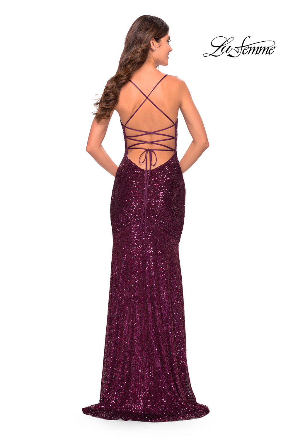 La Femme 31508 prom dress images.  La Femme 31508 is available in these colors: Dark Berry, Dark Emerald, Red, Royal Blue.