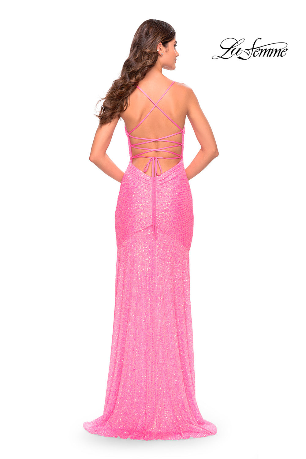 La Femme 31509 prom dress images.  La Femme 31509 is available in these colors: Aqua, Light Periwinkle, Neon Pink.