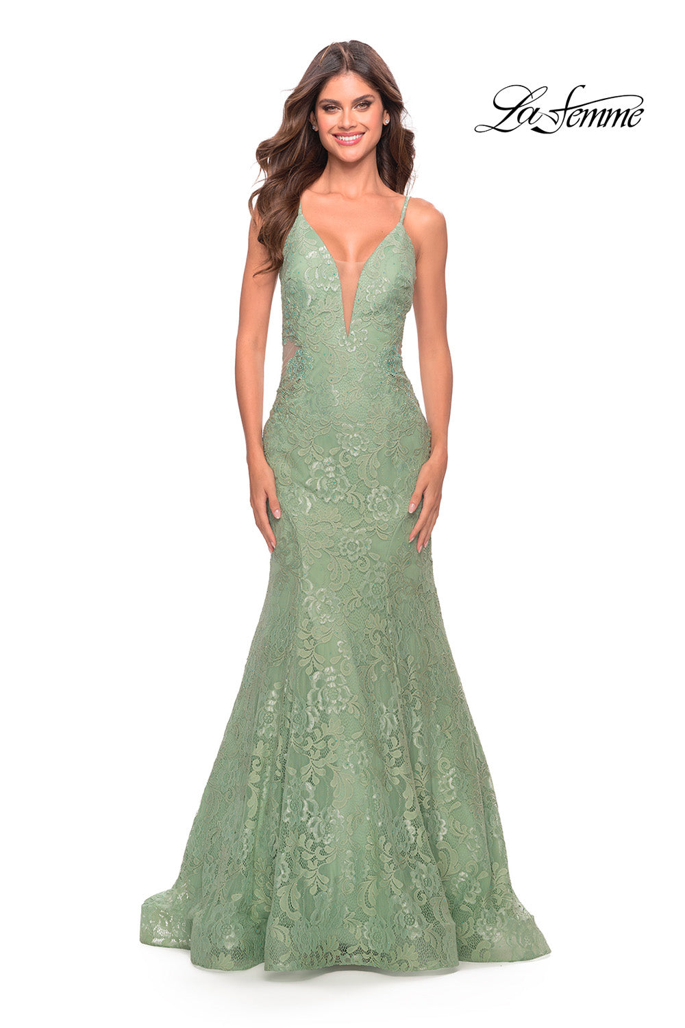 La Femme 31512 prom dress images.  La Femme 31512 is available in these colors: Aqua, Hot Coral, Purple, Sage.