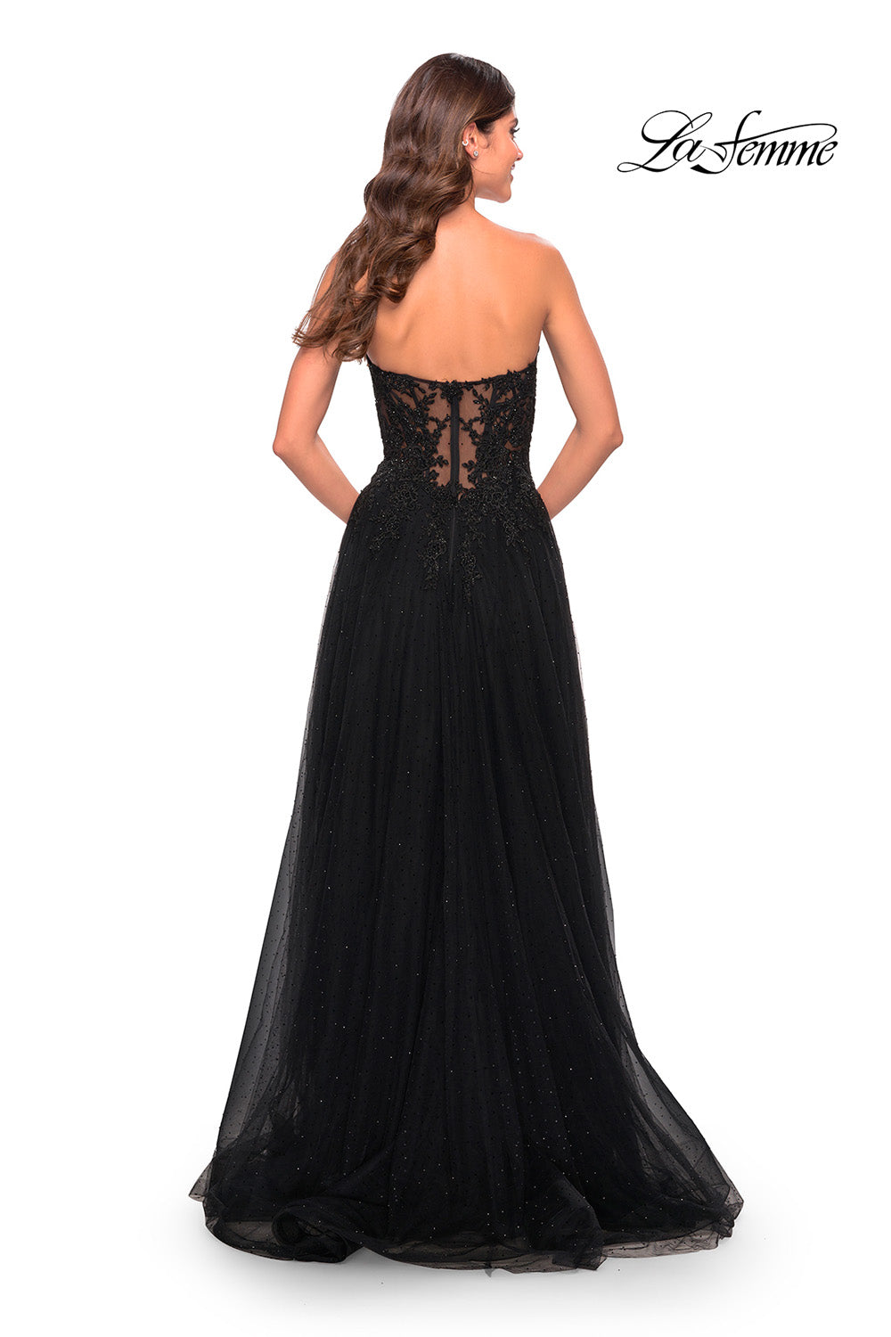 La Femme 31525 prom dress images.  La Femme 31525 is available in these colors: Black.