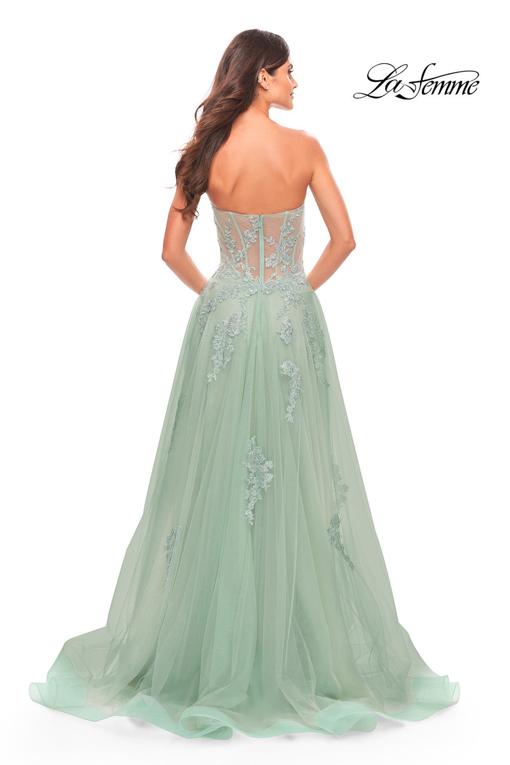 La Femme 31577 prom dress images.  La Femme 31577 is available in these colors: Sage.