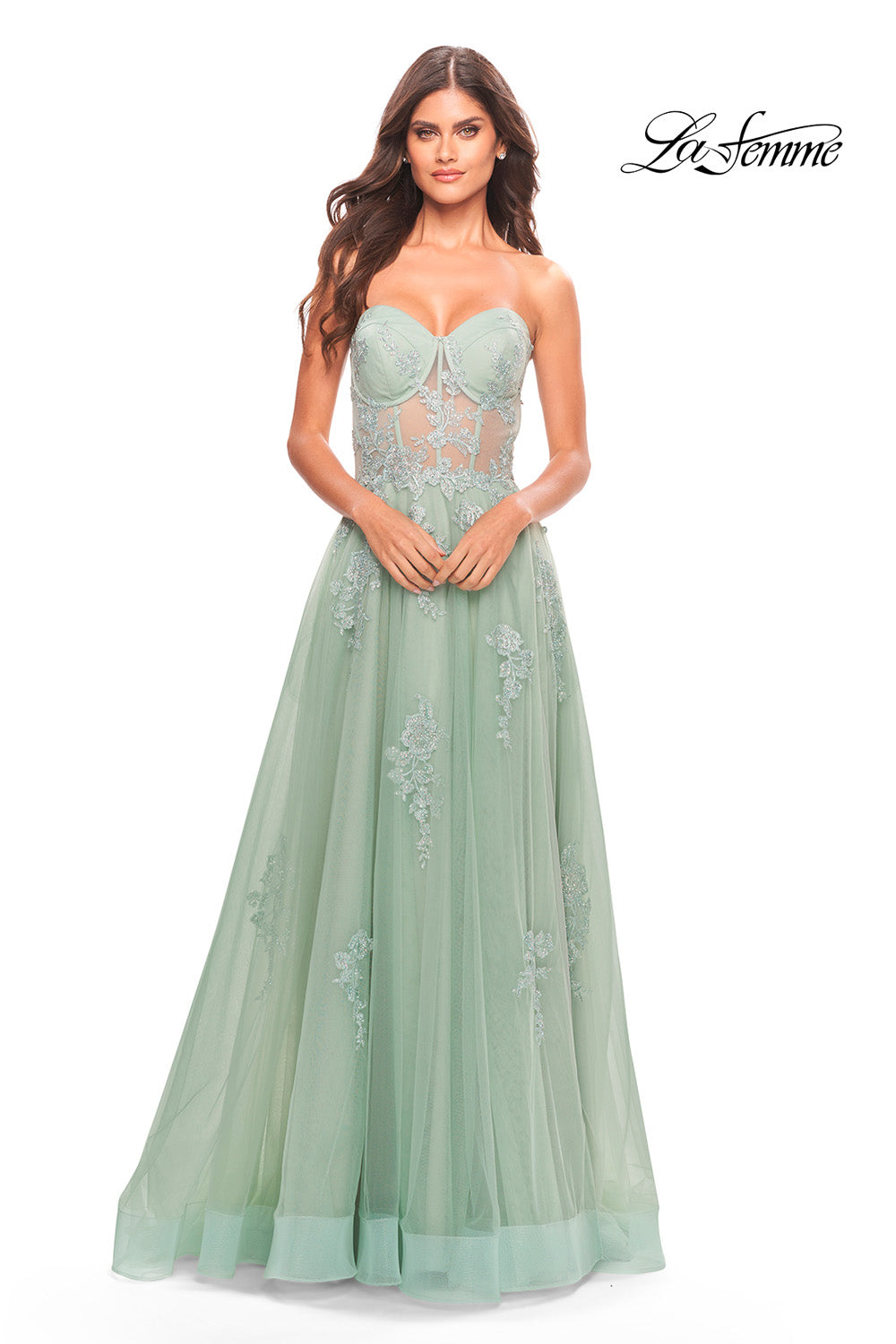 La Femme 31577 prom dress images.  La Femme 31577 is available in these colors: Sage.