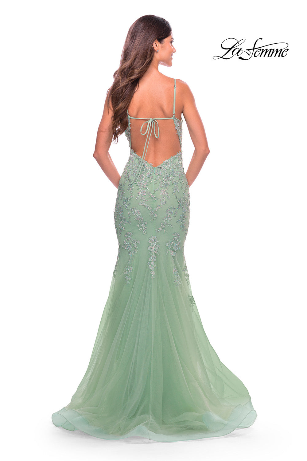 La Femme 31579 prom dress images.  La Femme 31579 is available in these colors: Cloud Blue, Sage.