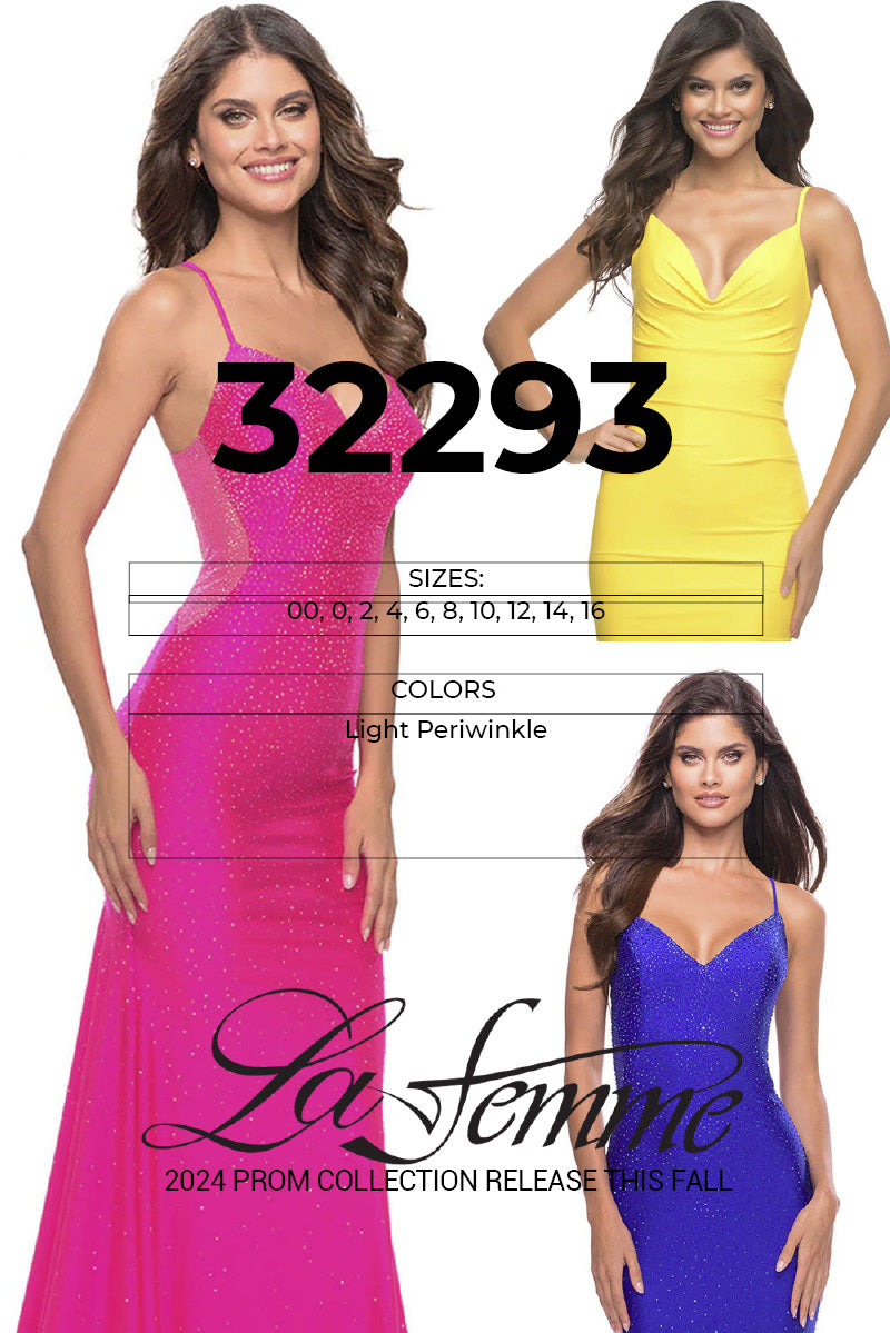 La Femme 32293 prom dress images.  La Femme 32293 is available in these colors: Light Periwinkle.