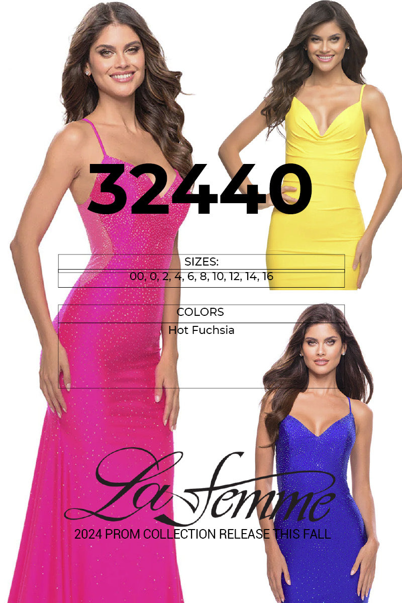 La Femme 32440 prom dress images.  La Femme 32440 is available in these colors: Hot Fuchsia.