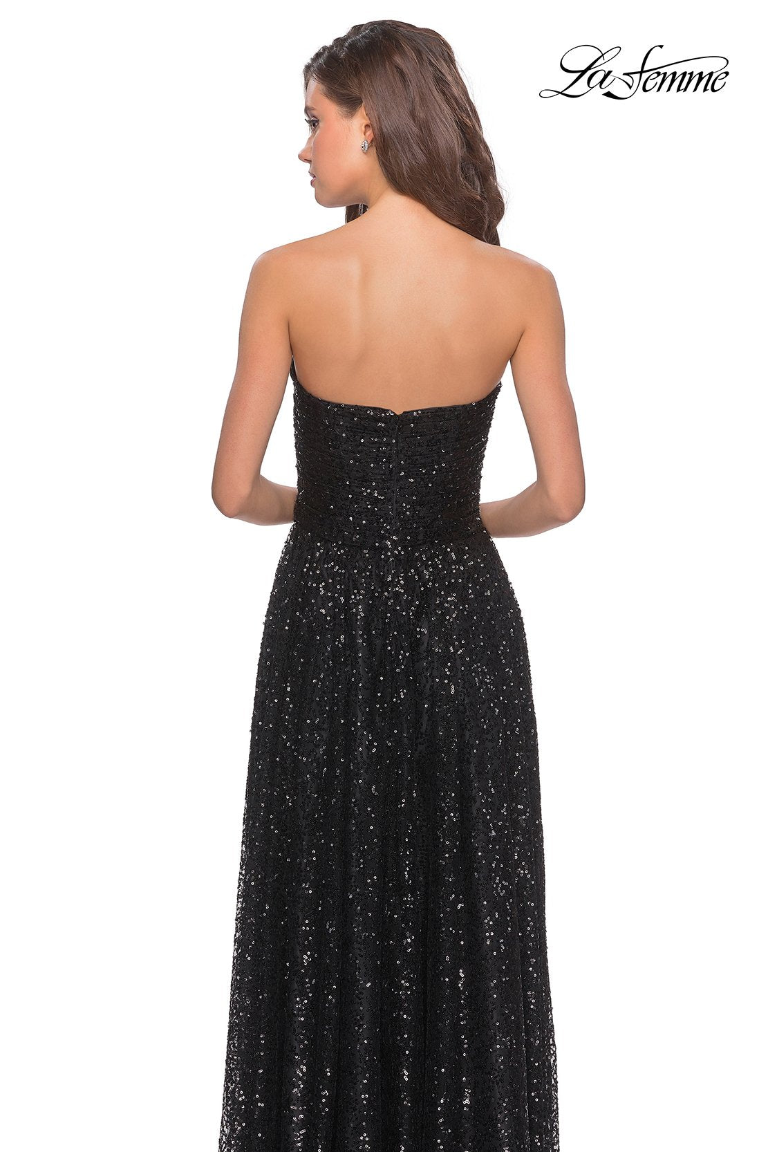 La Femme 27879 prom dress images.  La Femme 27879 is available in these colors: Black, Gunmetal.