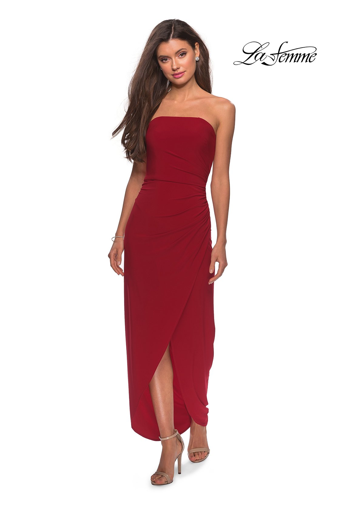 La Femme 28204 prom dress images.  La Femme 28204 is available in these colors: Black, Dark Purple, Red.