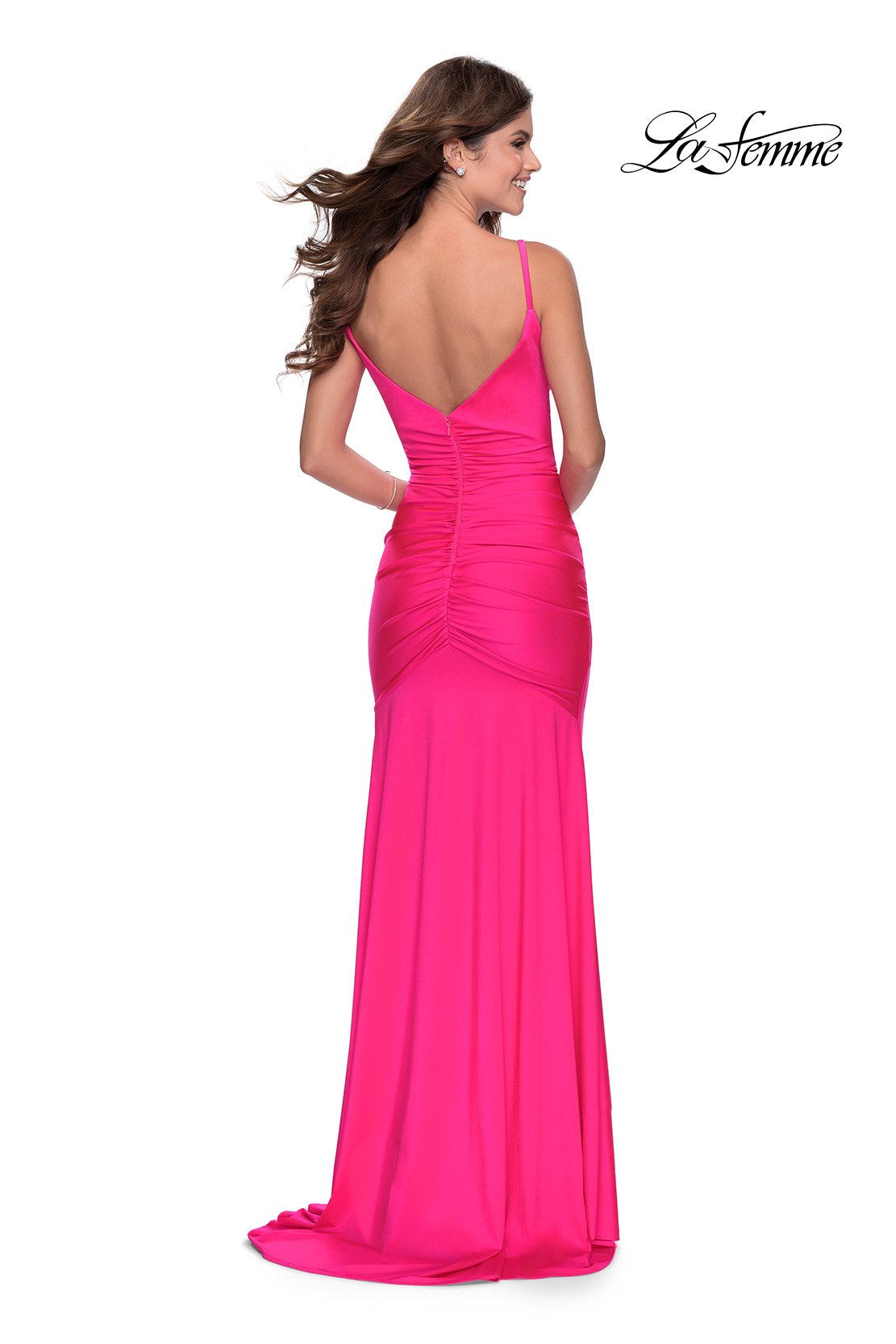 La Femme 28891 prom dress images.  La Femme 28891 is available in these colors: Neon Pink, Neon Yellow.