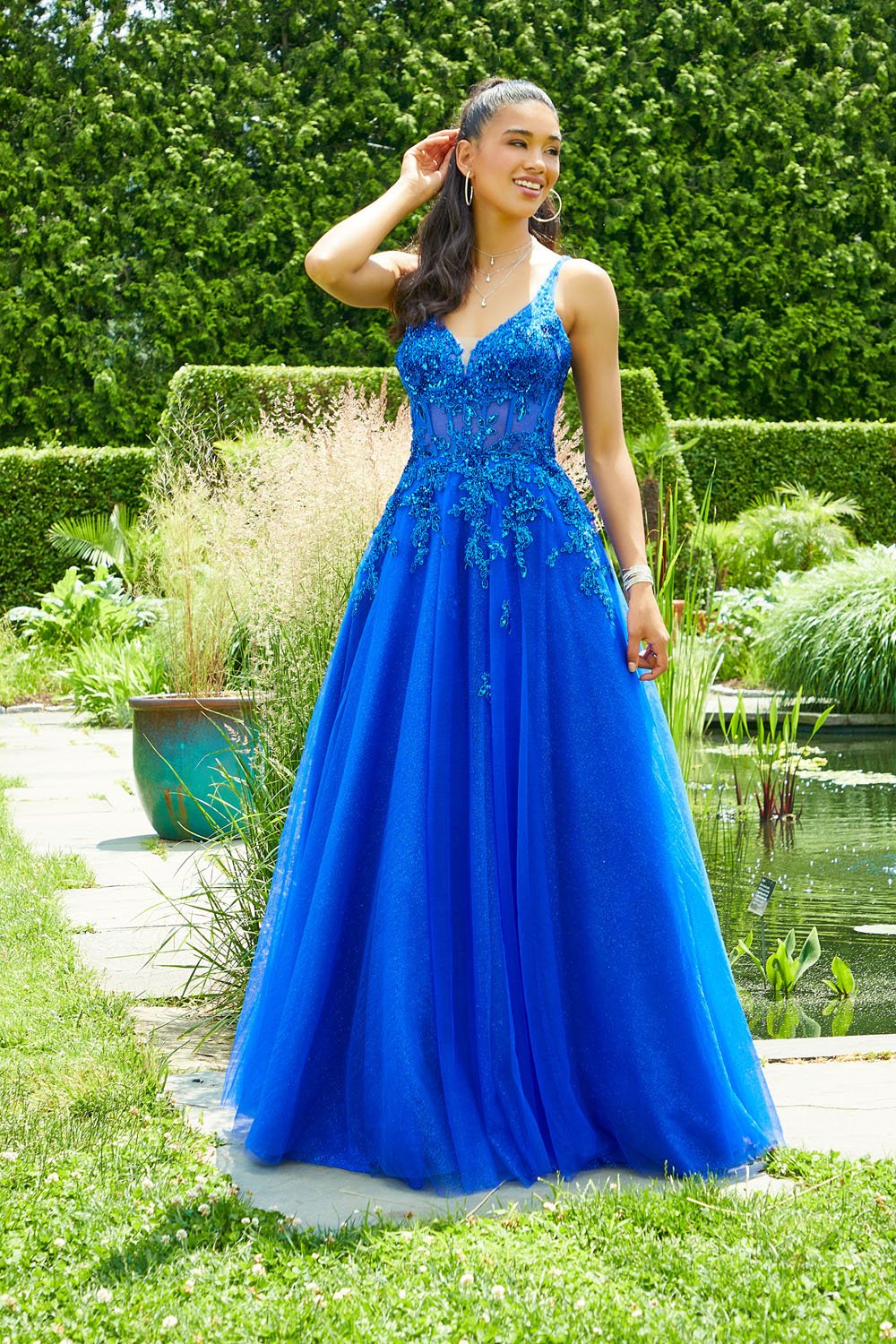 Morilee 47019 prom dress images.  Morilee 47019 is available in these colors: Purple, Green, Royal, White.