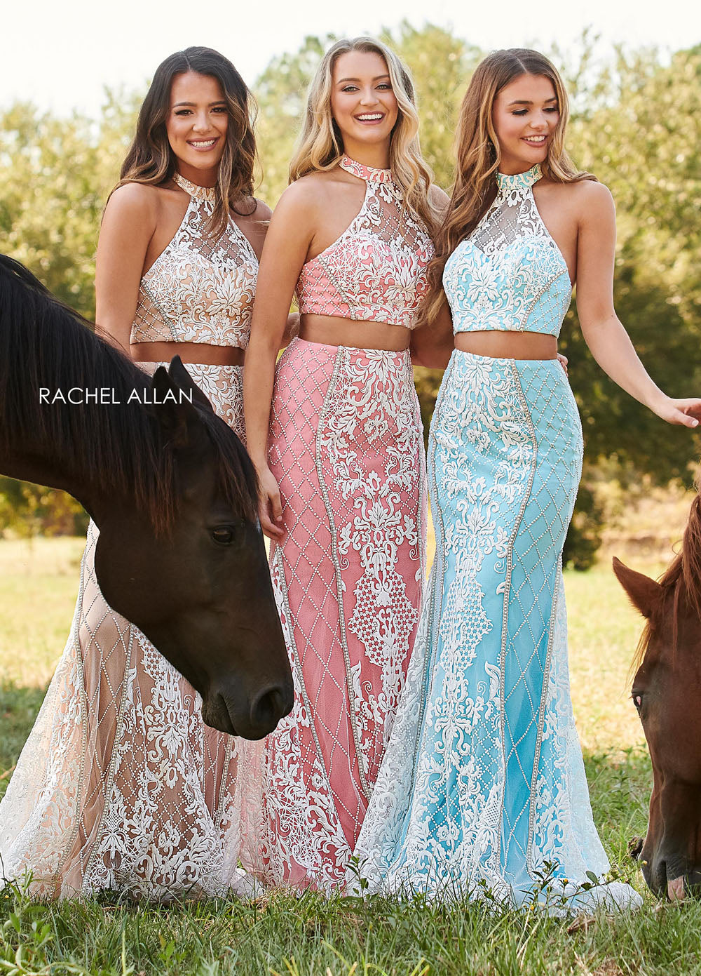 Rachel Allan 7003 prom dress images.  Rachel Allan 7003 is available in these colors: White Aqua, White Coral, White Nude.