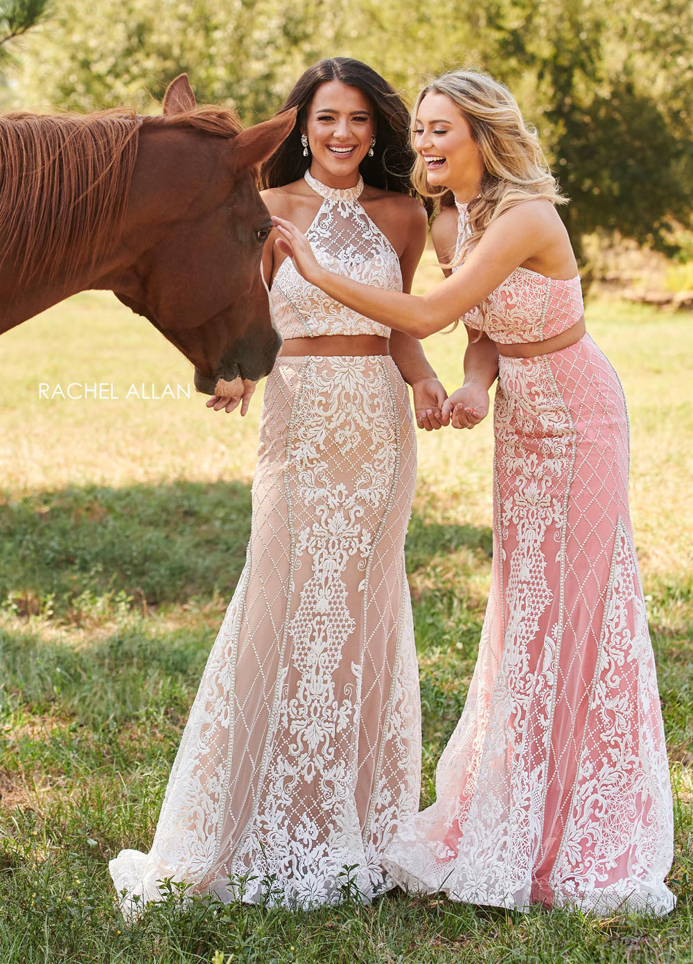 Rachel Allan 7003 prom dress images.  Rachel Allan 7003 is available in these colors: White Aqua, White Coral, White Nude.