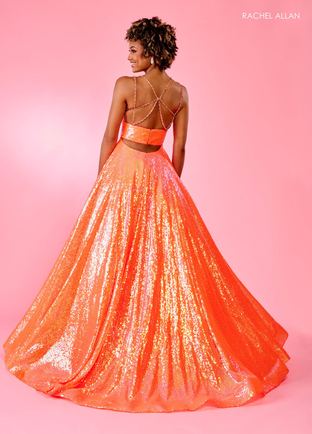 Rachel Allan 70130 prom dress images.  Rachel Allan 70130 is available in these colors: Hot Pink, Ocean Blue, Purple, Tangerine.