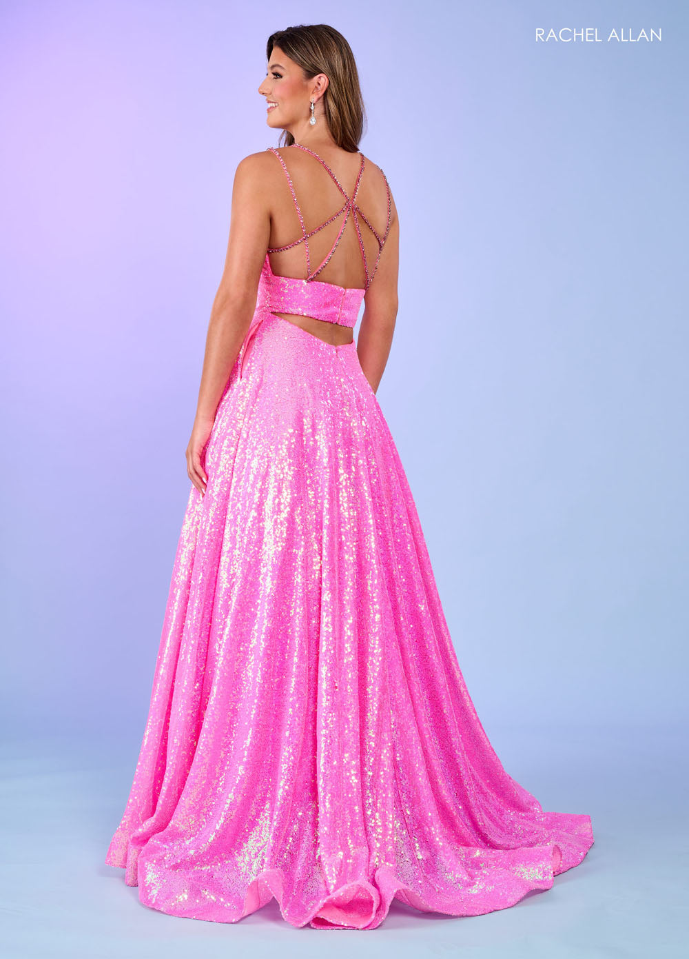 Rachel Allan 70130 prom dress images.  Rachel Allan 70130 is available in these colors: Hot Pink, Ocean Blue, Purple, Tangerine.