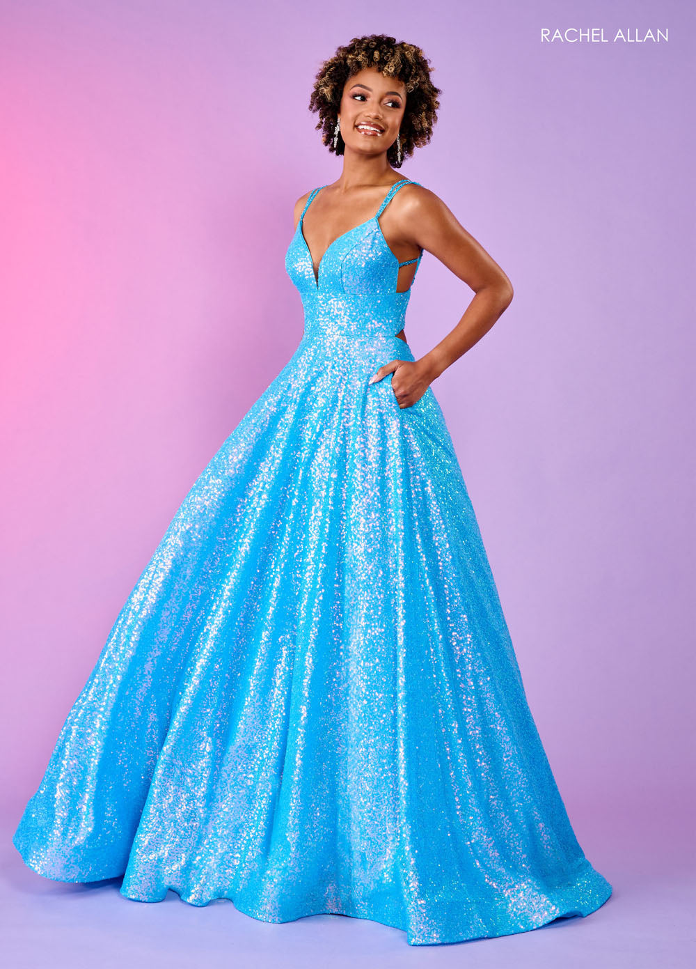 Rachel Allan 70130 prom dress images.  Rachel Allan 70130 is available in these colors: Hot Pink, Ocean Blue, Purple, Tangerine.