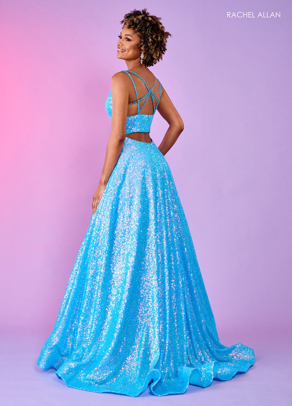 Rachel Allan 70130 prom dress images.  Rachel Allan 70130 is available in these colors: Hot Pink, Ocean Blue, Purple, Tangerine.