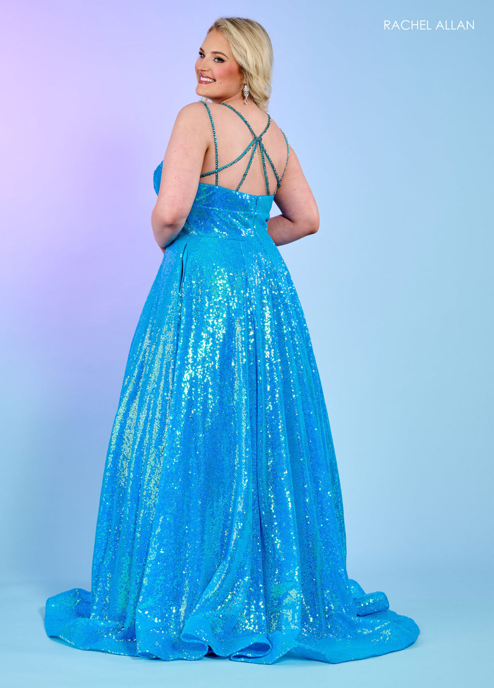 Rachel Allan 70130 prom dress images.  Rachel Allan 70130 is available in these colors: Hot Pink, Ocean Blue, Purple, Tangerine.