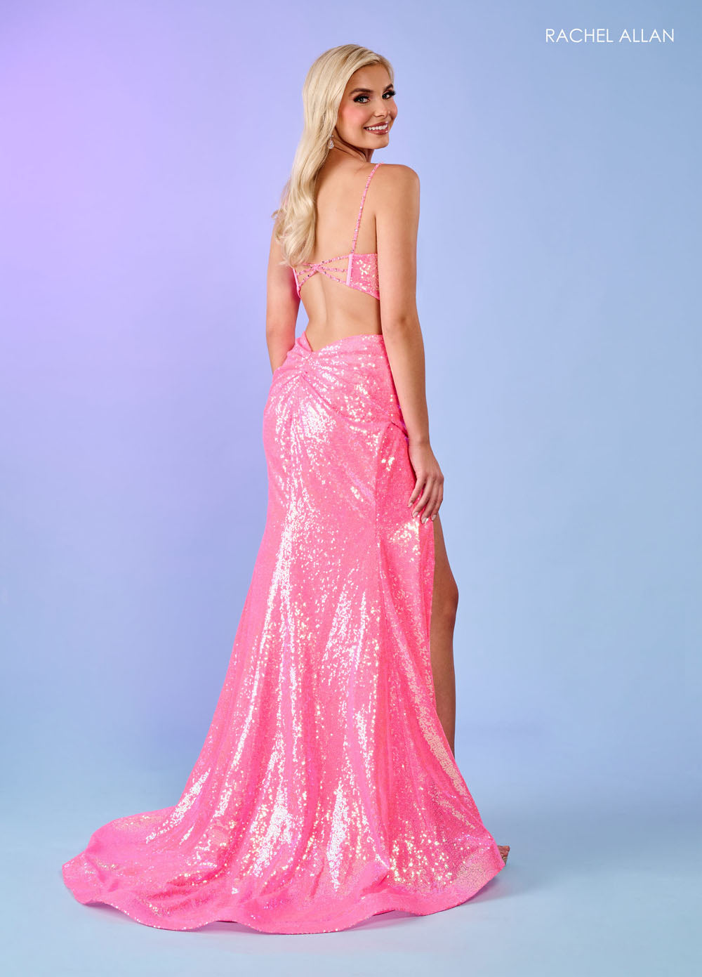 Rachel Allan 70307 prom dress images.  Rachel Allan 70307 is available in these colors: Hot Pink, Lilac, Powder Blue, White.