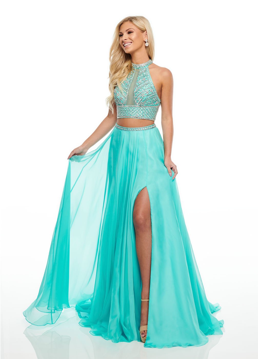 Rachel Allan 7034 prom dress images.  Rachel Allan 7034 is available in these colors: Aqua, Fuchsia, Yellow.