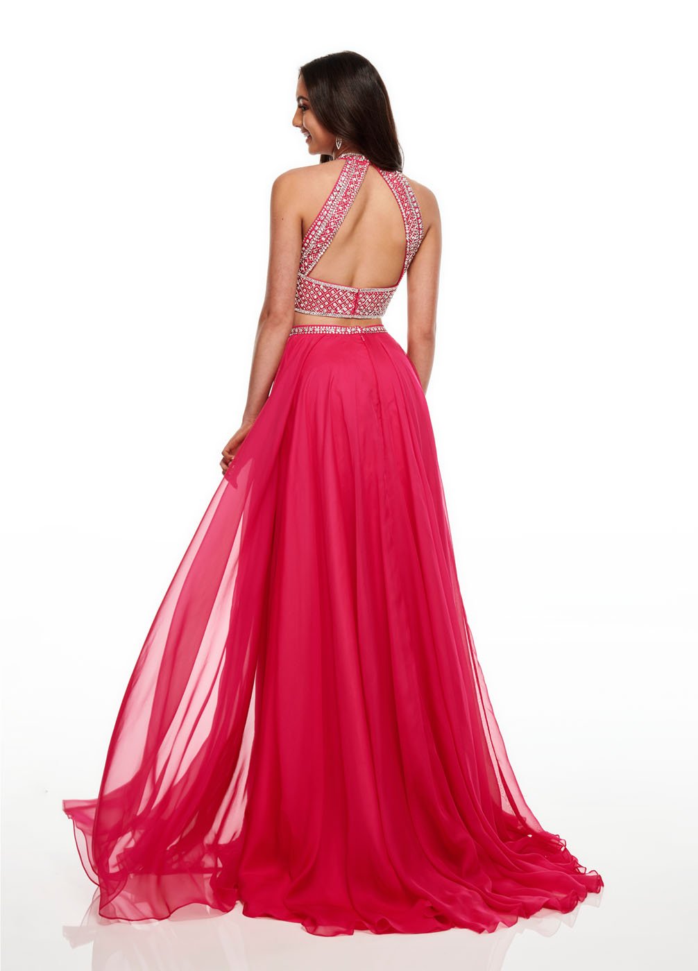 Rachel Allan 7034 prom dress images.  Rachel Allan 7034 is available in these colors: Aqua, Fuchsia, Yellow.