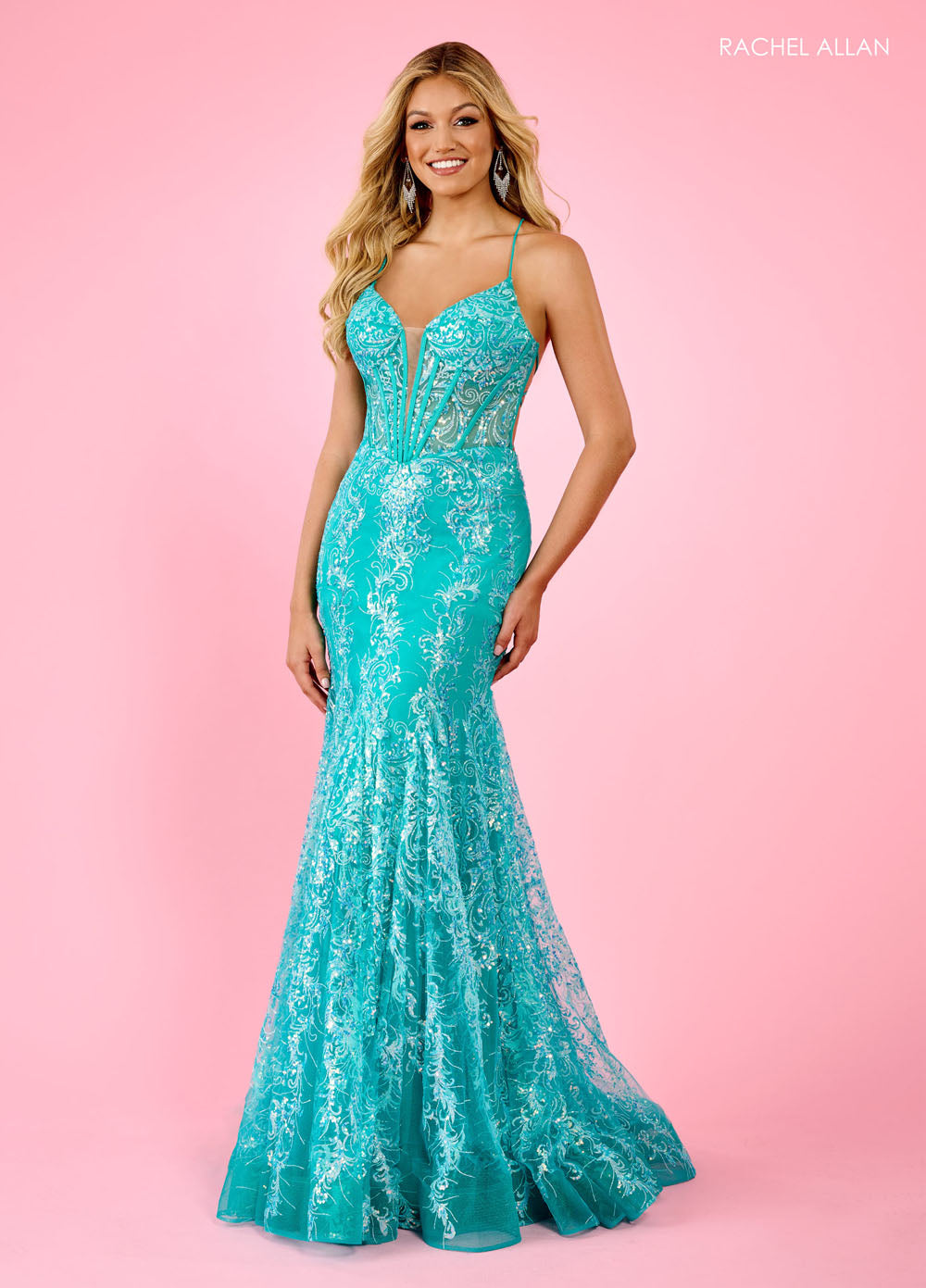 Rachel Allan 70491 prom dress images.  Rachel Allan 70491 is available in these colors: Jade, Light Pink, Powder Blue.