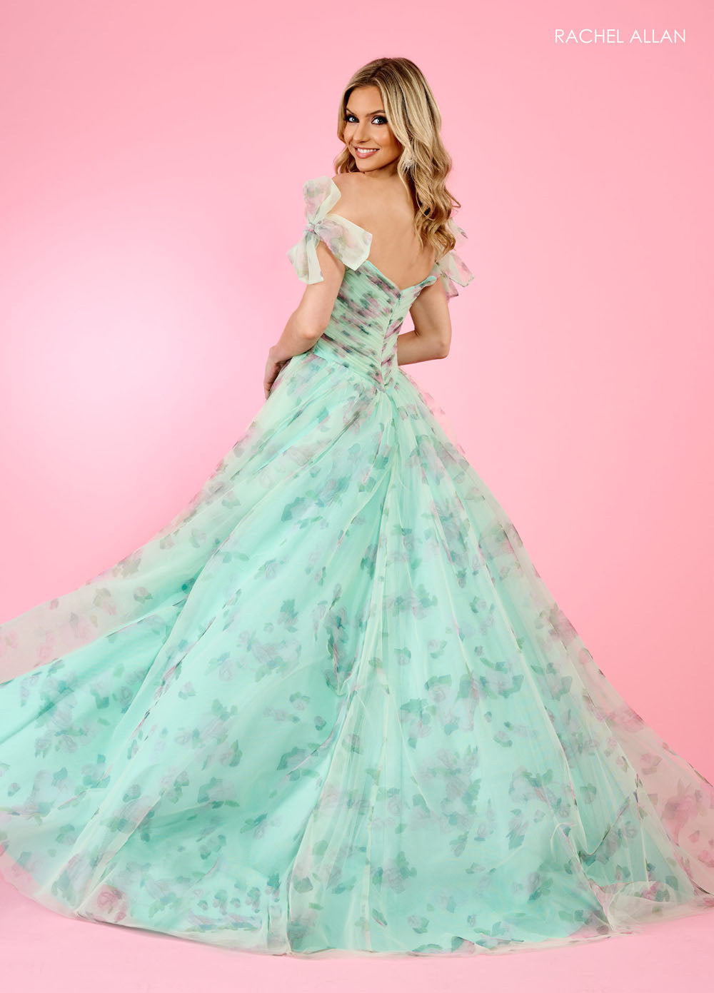 Rachel Allan 70495 prom dress images.  Rachel Allan 70495 is available in these colors: Light Blue, Pink, Sage.