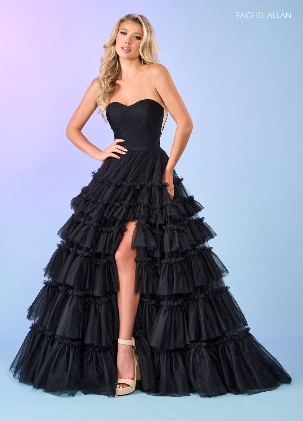 Rachel Allan 70503 prom dress images.  Rachel Allan 70503 is available in these colors: Black, Hot Pink, Lilac.