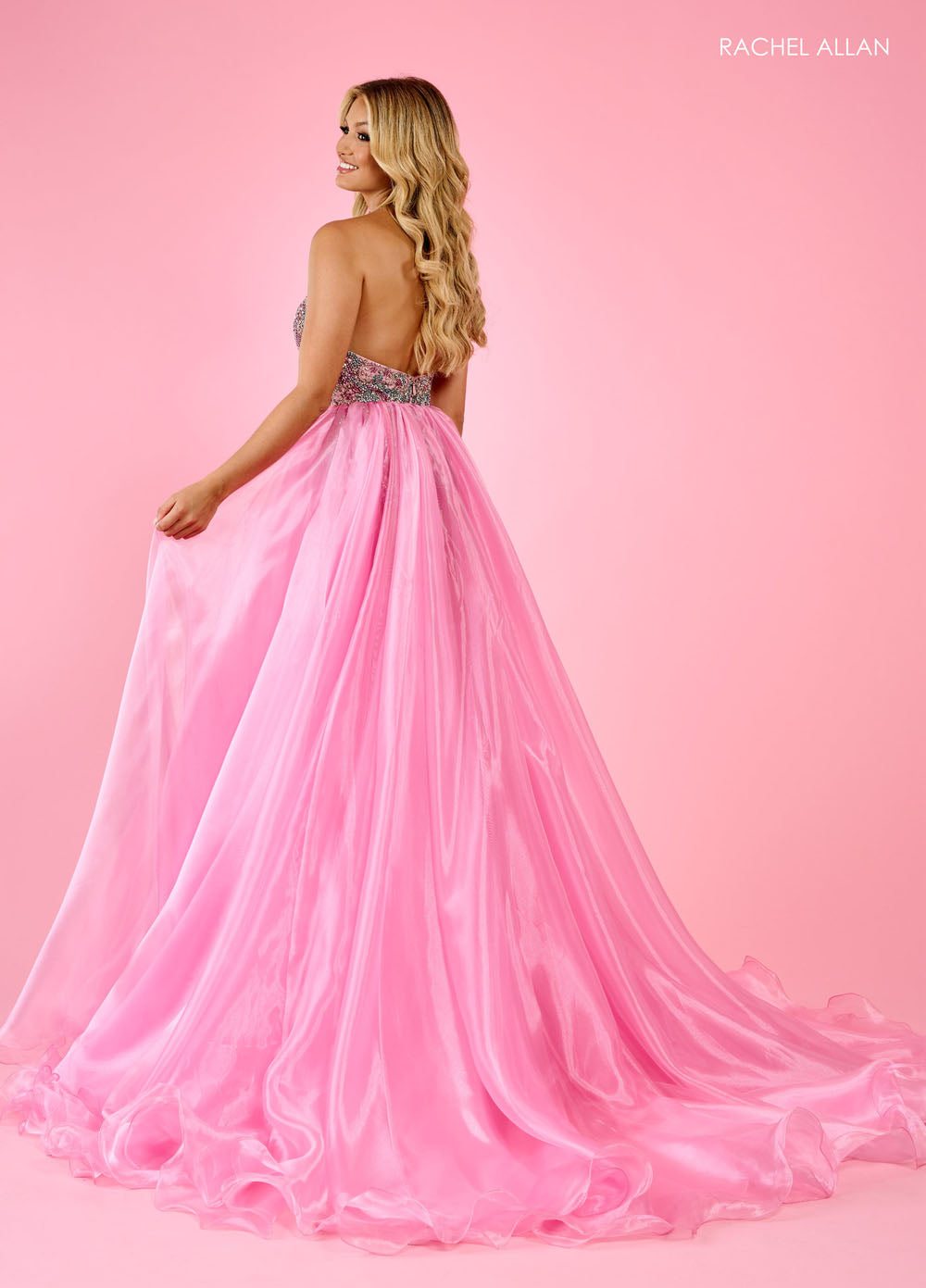 Rachel Allan 70546 prom dress images.  Rachel Allan 70546 is available in these colors: Nude Purple, Pink Multi.