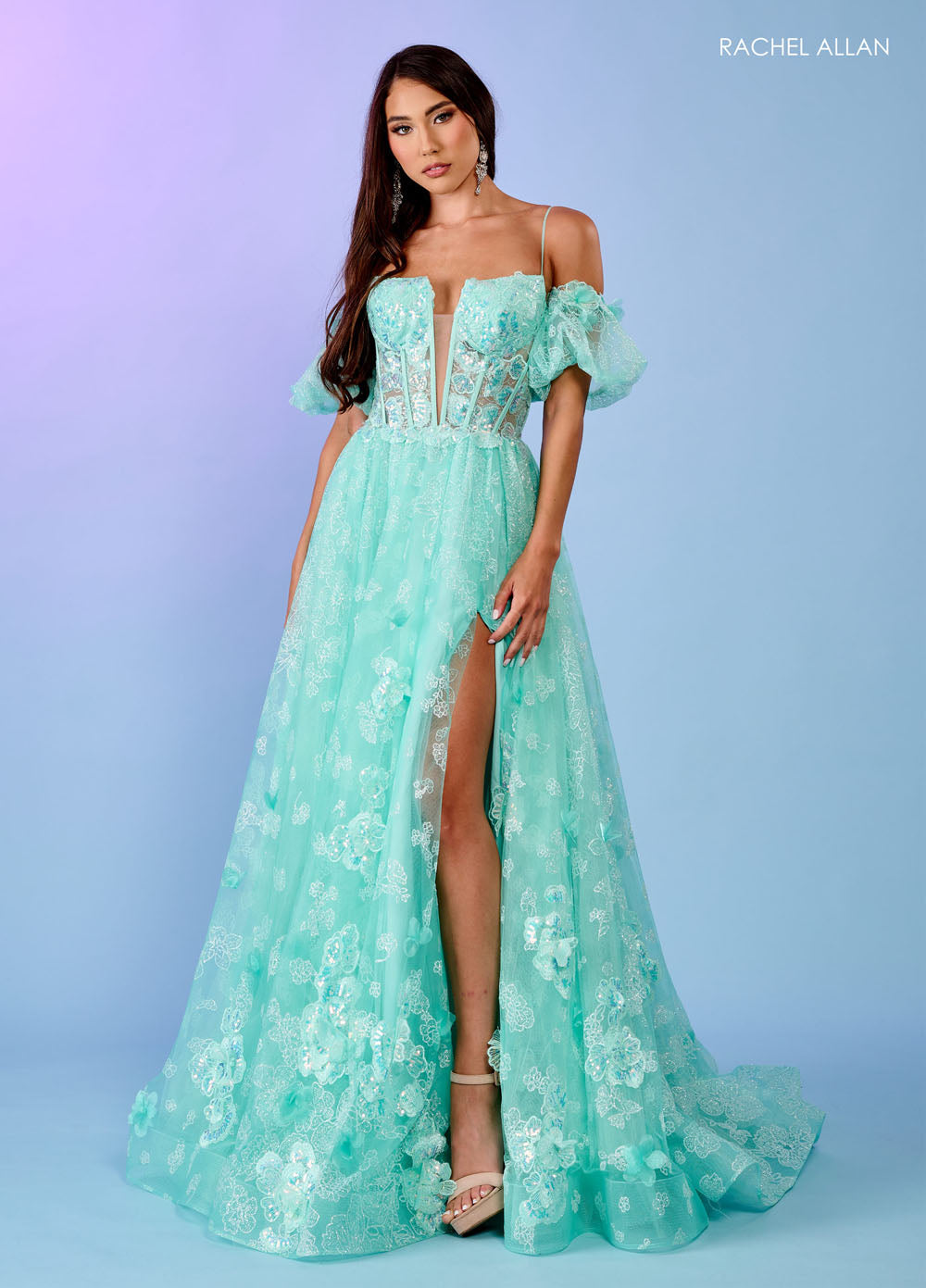 Rachel Allan 70557 prom dress images.  Rachel Allan 70557 is available in these colors: Light Blue, Lilac, Mint.