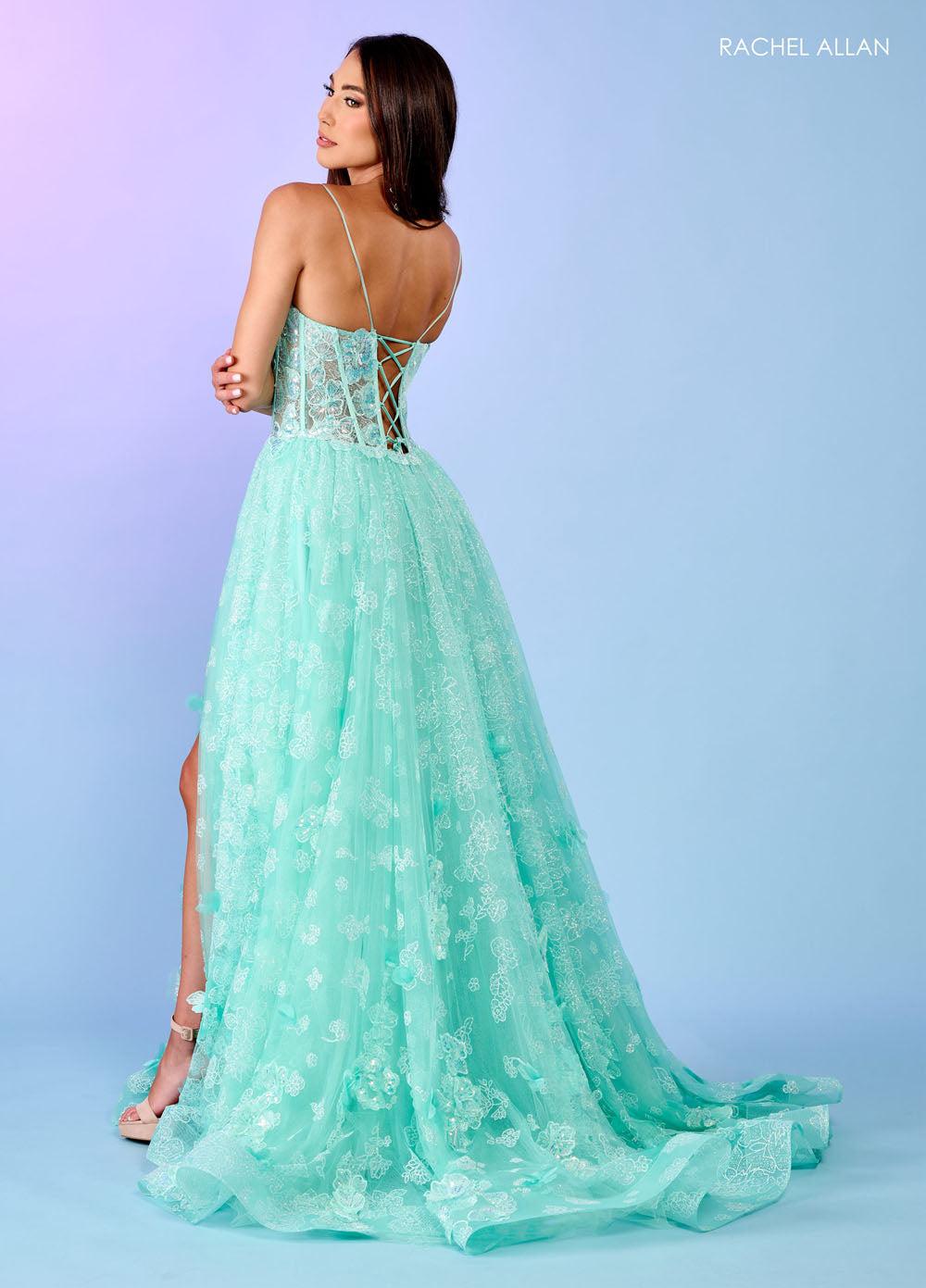 Rachel Allan 70557 prom dress images.  Rachel Allan 70557 is available in these colors: Light Blue, Lilac, Mint.