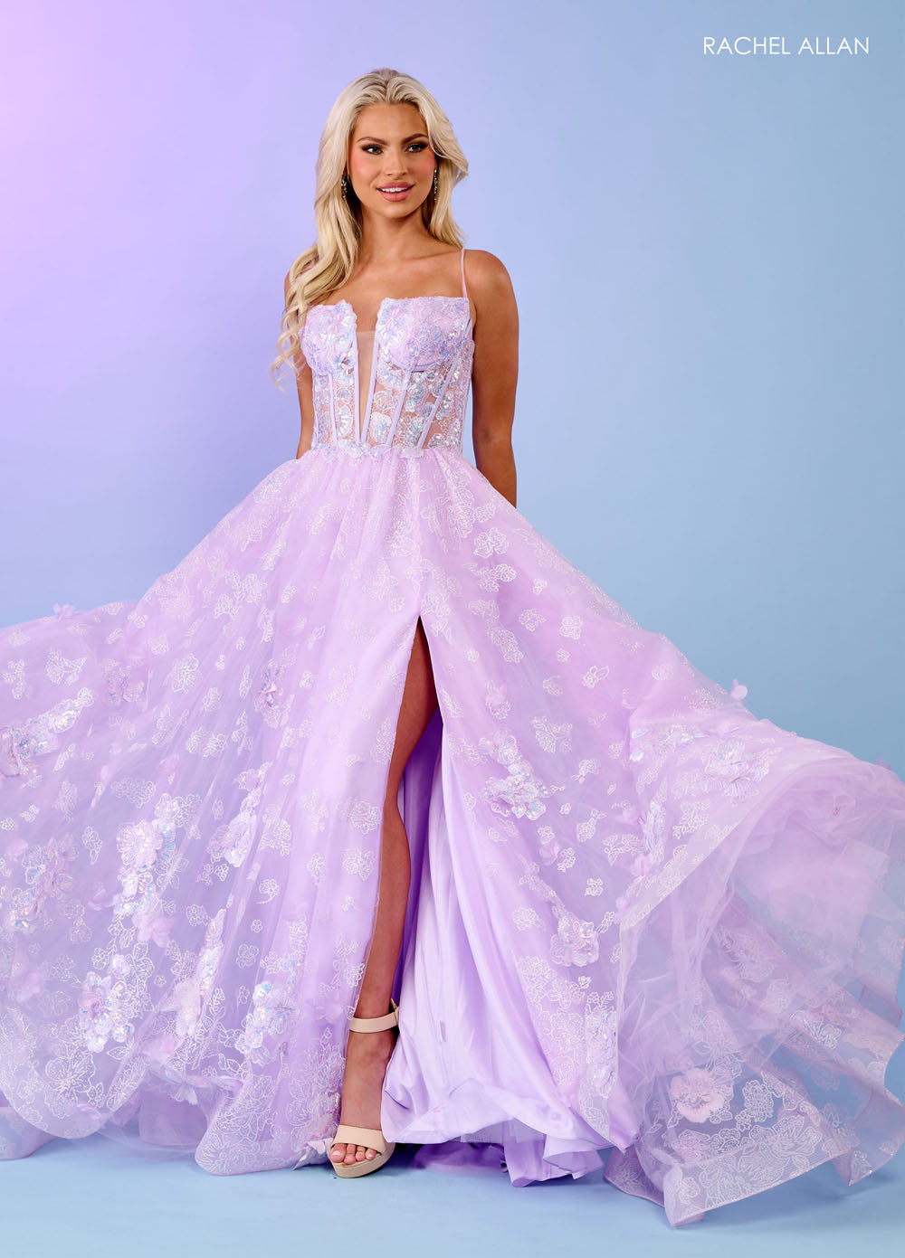 Rachel Allan 70557 prom dress images.  Rachel Allan 70557 is available in these colors: Light Blue, Lilac, Mint.