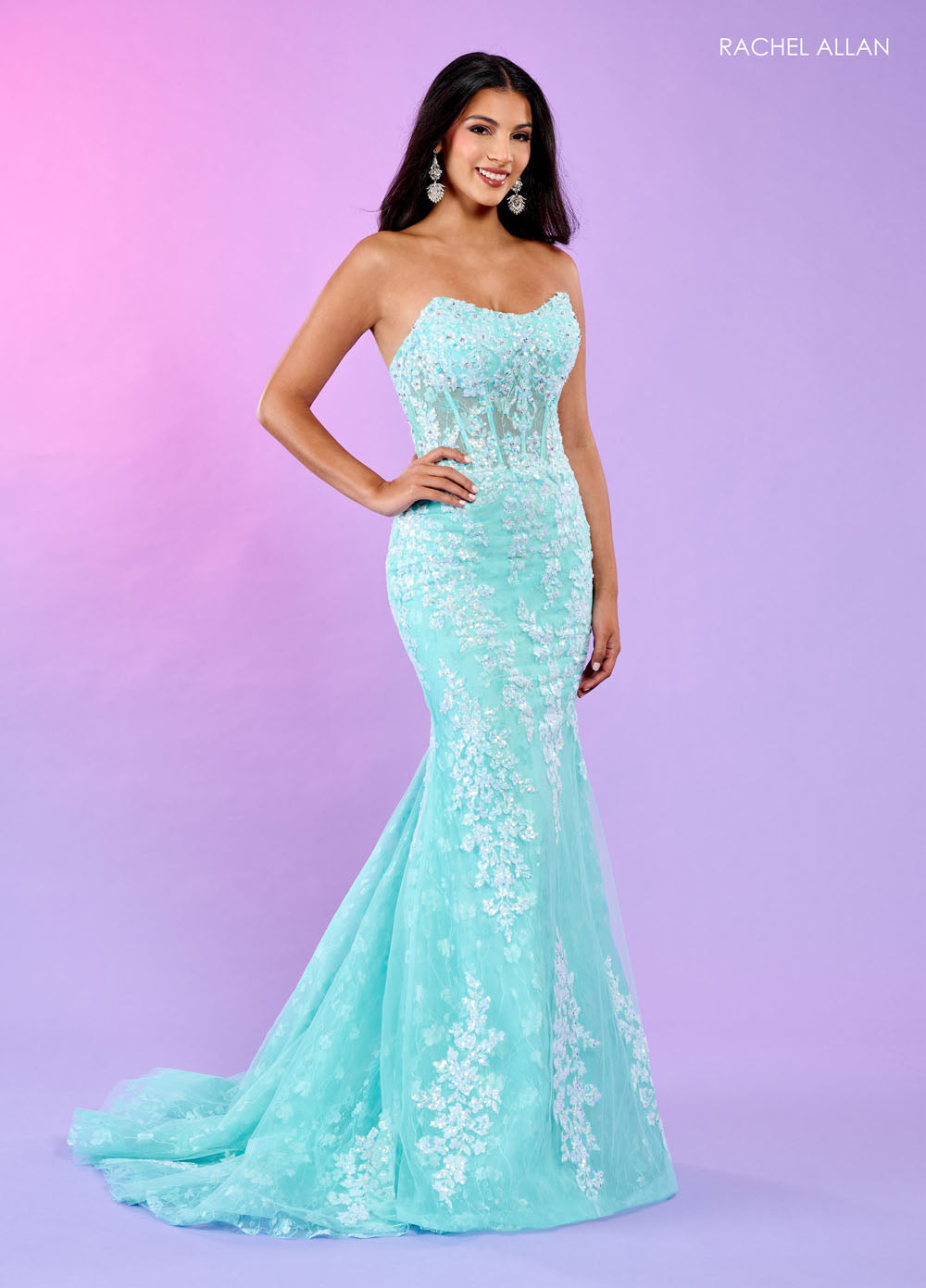 Rachel Allan 70566 prom dress images.  Rachel Allan 70566 is available in these colors: Lilac, Mint, Pink.