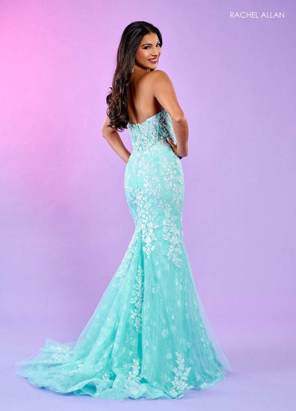 Rachel Allan 70566 prom dress images.  Rachel Allan 70566 is available in these colors: Lilac, Mint, Pink.