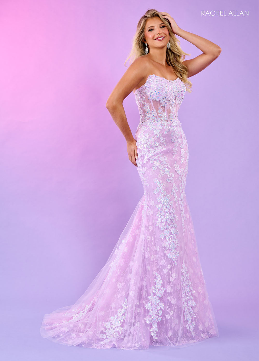 Rachel Allan 70566 prom dress images.  Rachel Allan 70566 is available in these colors: Lilac, Mint, Pink.