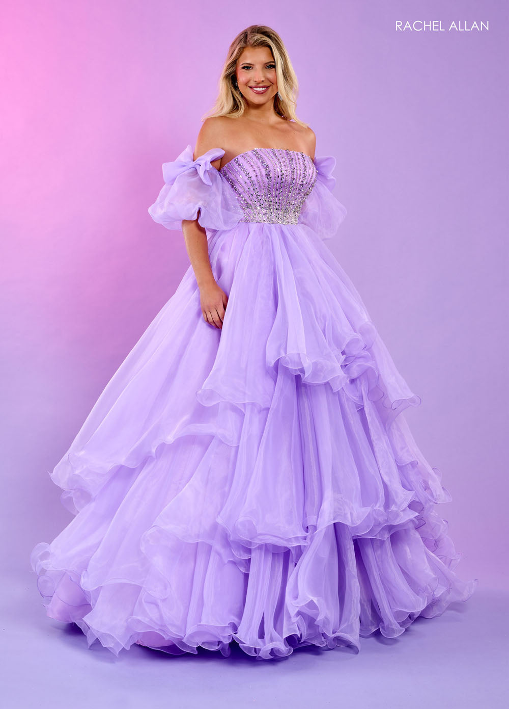 Rachel Allan 70570 prom dress images.  Rachel Allan 70570 is available in these colors: Aqua, Lilac, Pink.