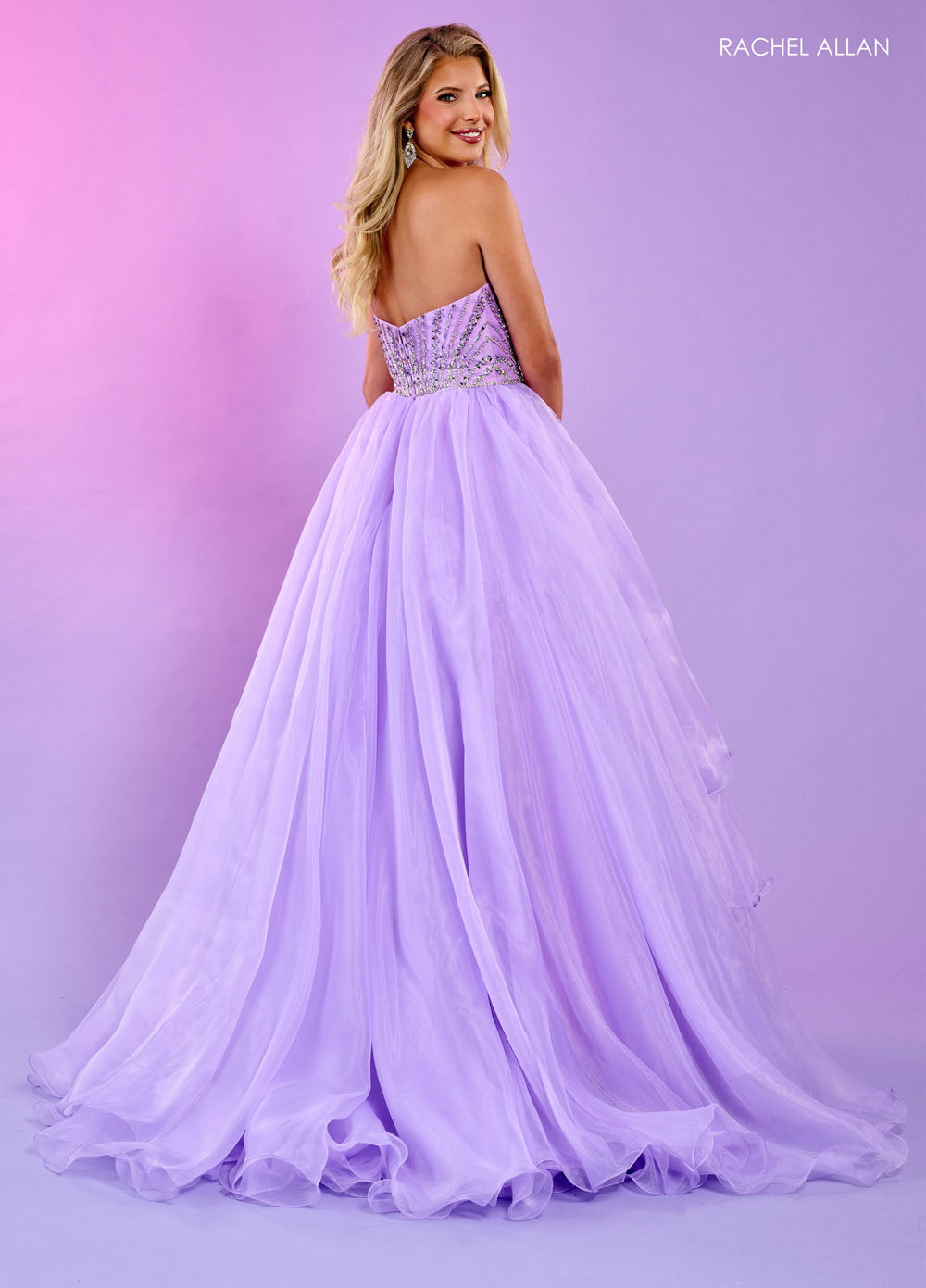 Rachel Allan 70570 prom dress images.  Rachel Allan 70570 is available in these colors: Aqua, Lilac, Pink.