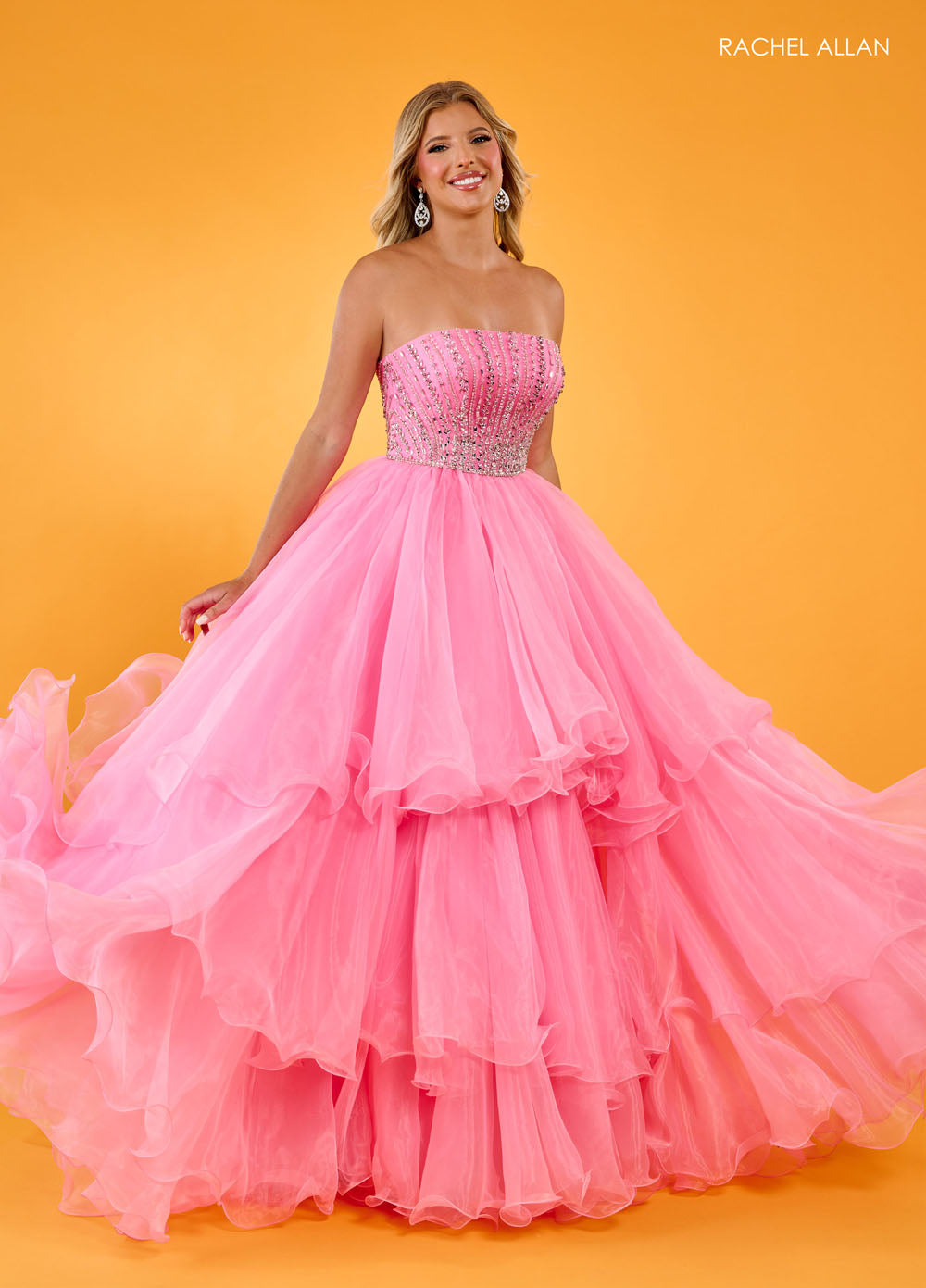 Rachel Allan 70570 prom dress images.  Rachel Allan 70570 is available in these colors: Aqua, Lilac, Pink.